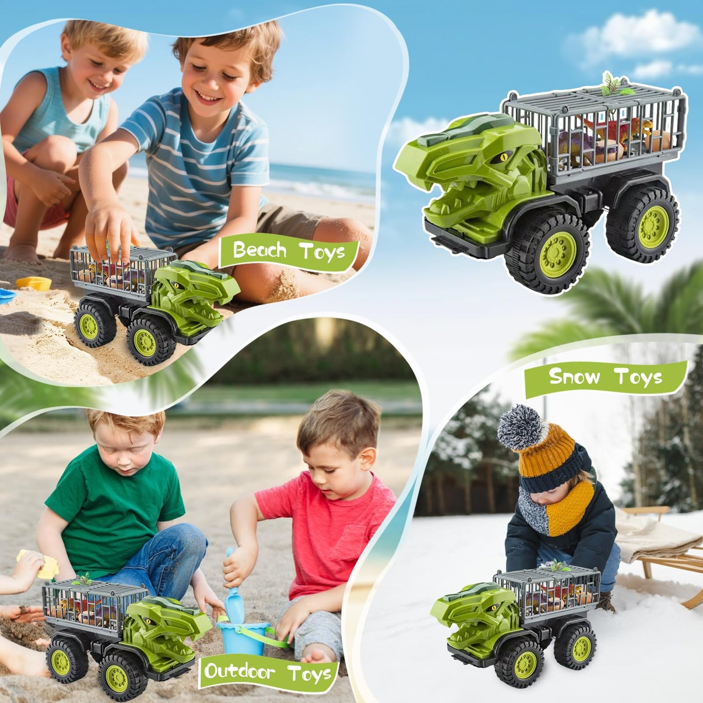 Baustellenfahrzeuge ab 3 Jahren, Set mit 3 Dinosaurier-Sandgruben-Spielzeugset mit Bagger, Transporter, Muldenkipper, robustem Sandspielzeugfahrzeugen Auto, geeignet als Sandspielzeug für Kinder ab 2+ (01)