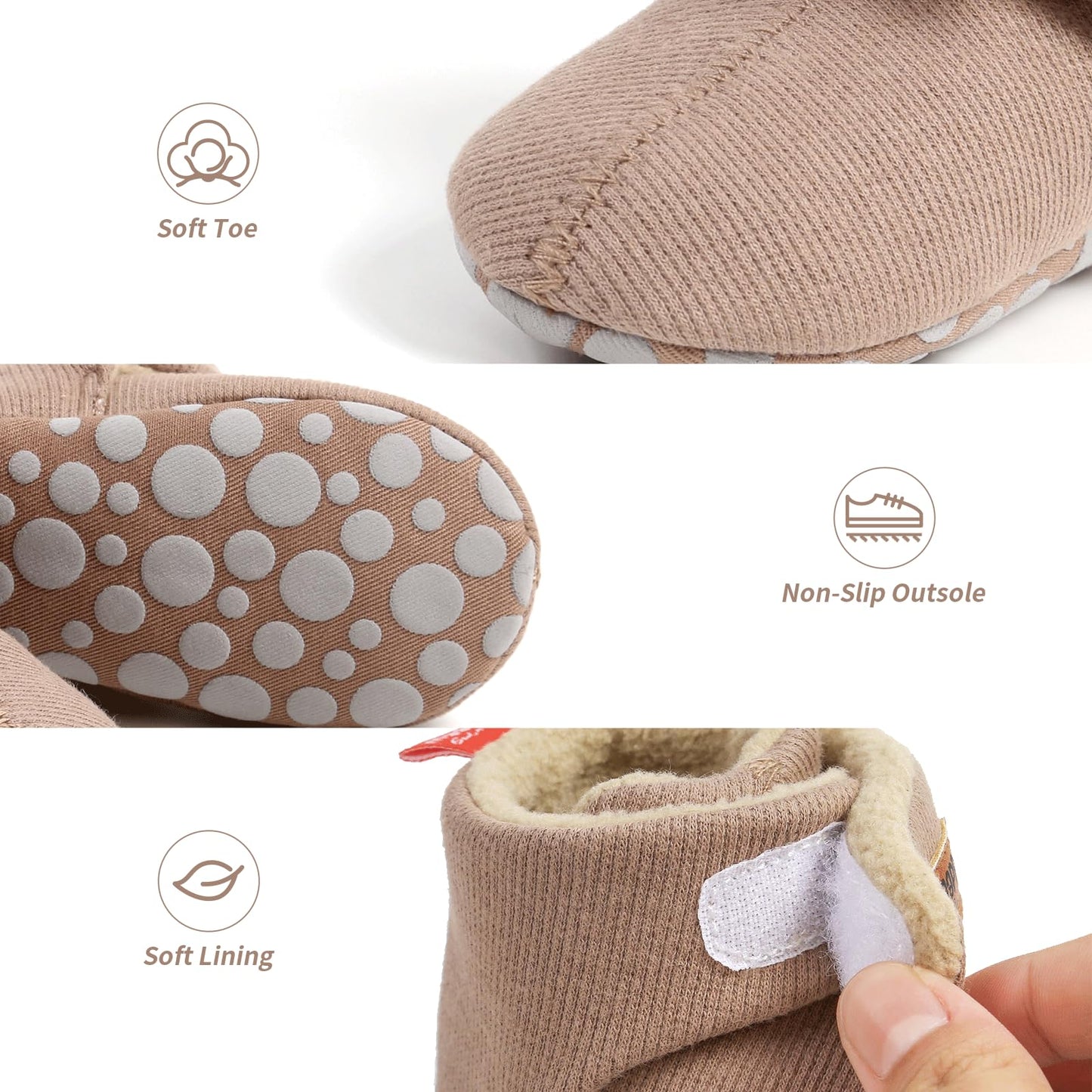 Tolaler Baby Newborn Fleece Booties Unisex, Thickened Lining, Warm Baby Winter Shoes, Adjustable Non-Slip with Soft Sole, Baby Booties/Everyday Wear (0–18 Months)