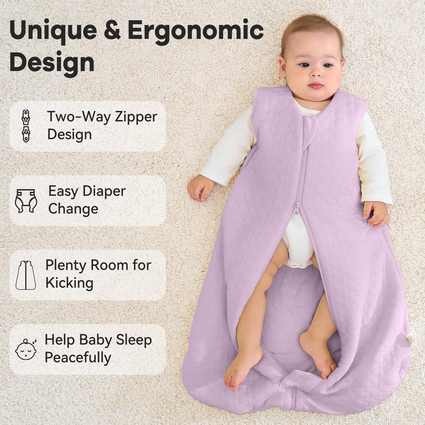 Unnivoll Baby Winter Sleeping Bag, 2.5 Tog, Baby Sleeping Bag, 0-6 Months, Cotton Baby Sleeping Bag, Newborn Winter Sleeping Bag, Baby, Warm and Soft, 67 cm, for Boys and Girls, Green