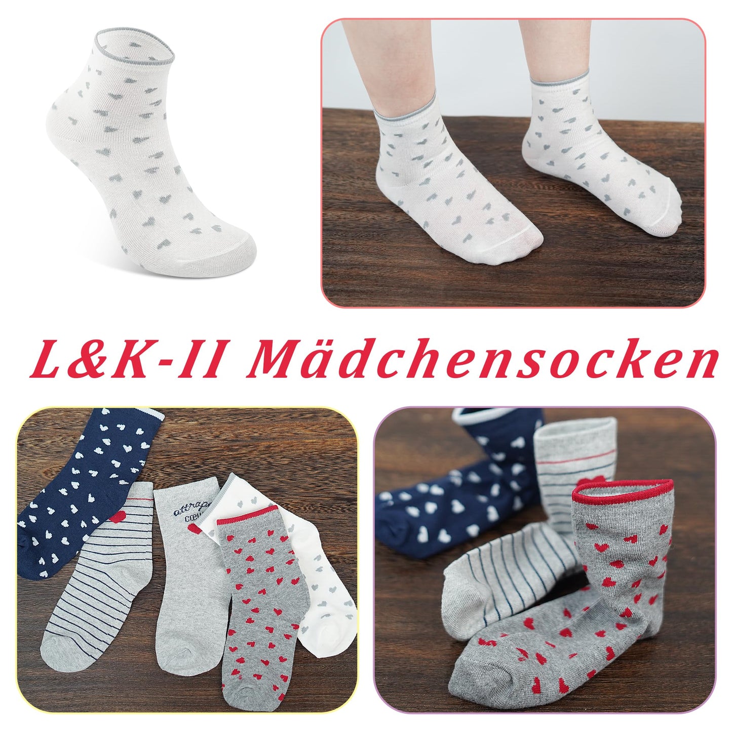 L&K-II 10/12 Paar Kinder Mädchen Socken aus Baumwolle Kleinkind niedliche Muster Kids Sneakersocken bunt 2808VA