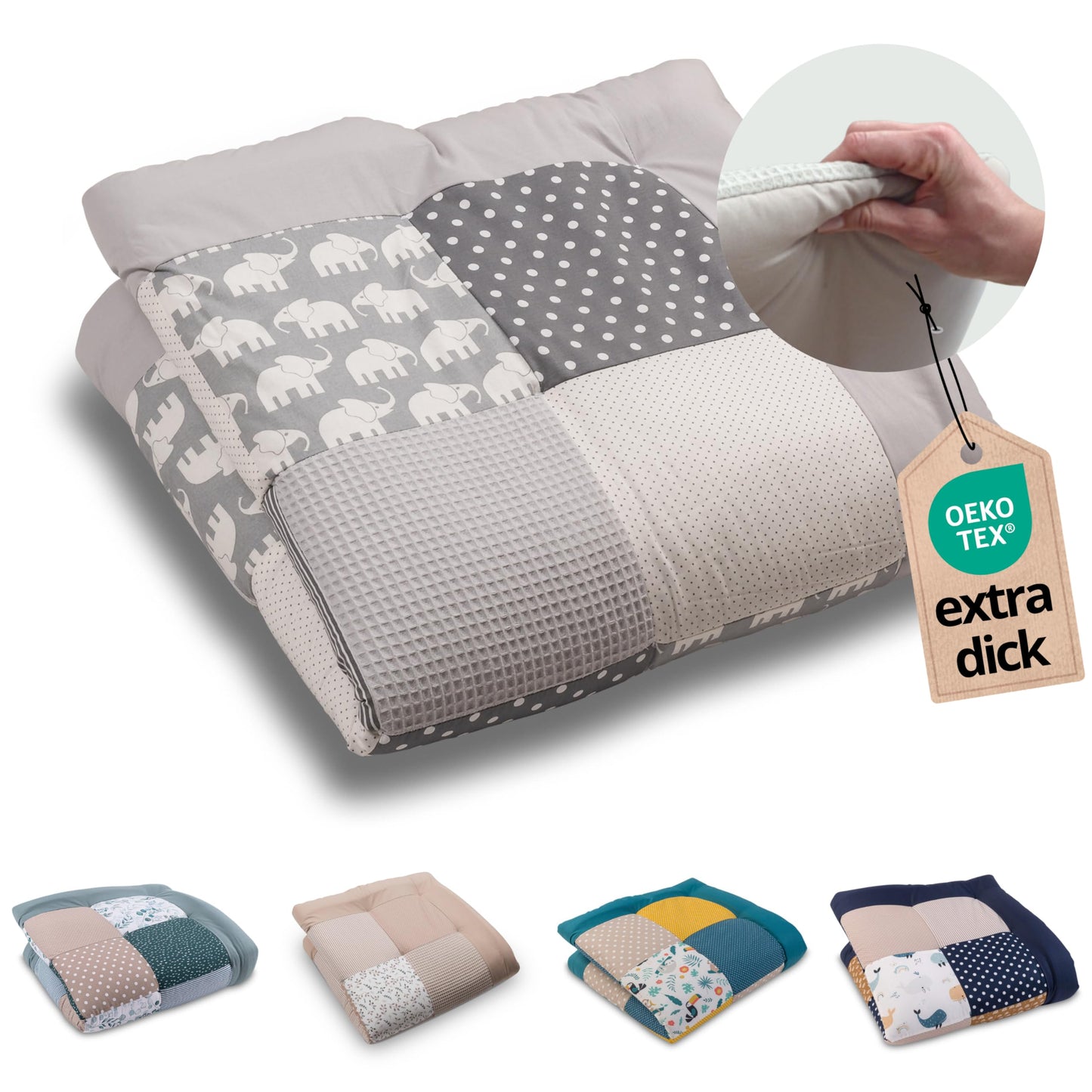 ULLENBOOM Krabbeldecke für Baby 100x100 cm, 100% OEKO-TEX Materialien, Made in EU, Dick & weich gepolstert, Sandblume - ideal als Babydecke, Laufgittereinlage & Spieldecke Baby - Meloni2