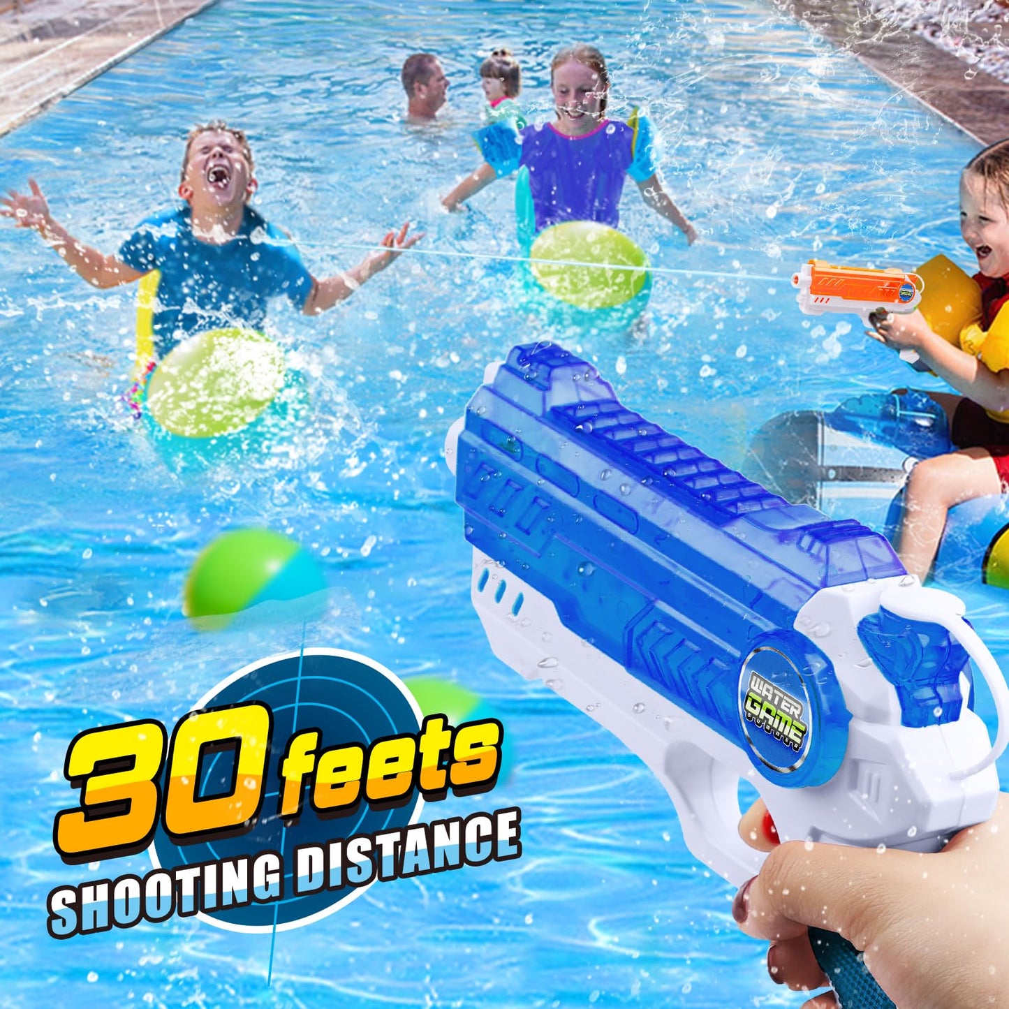 Quanquer Wasserpistole Kinder 280ML wasserpistolen mit 9 Meter Reichweite Outdoor Garten Strand Sommer Party Schwimmbad Spiele Spielzeug für Jungen Mädchen (2 Pack)