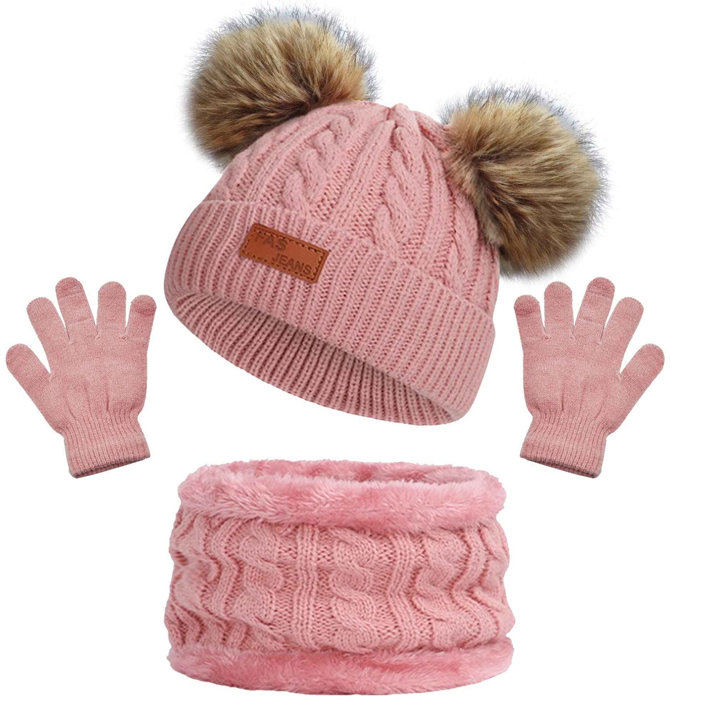 Kinder Wintermütze Schal Handschuhe Set - Strickmütze Beanie Hut für Mädchen Jungen 3-8 Jahre - Warme Winter Bekleidung