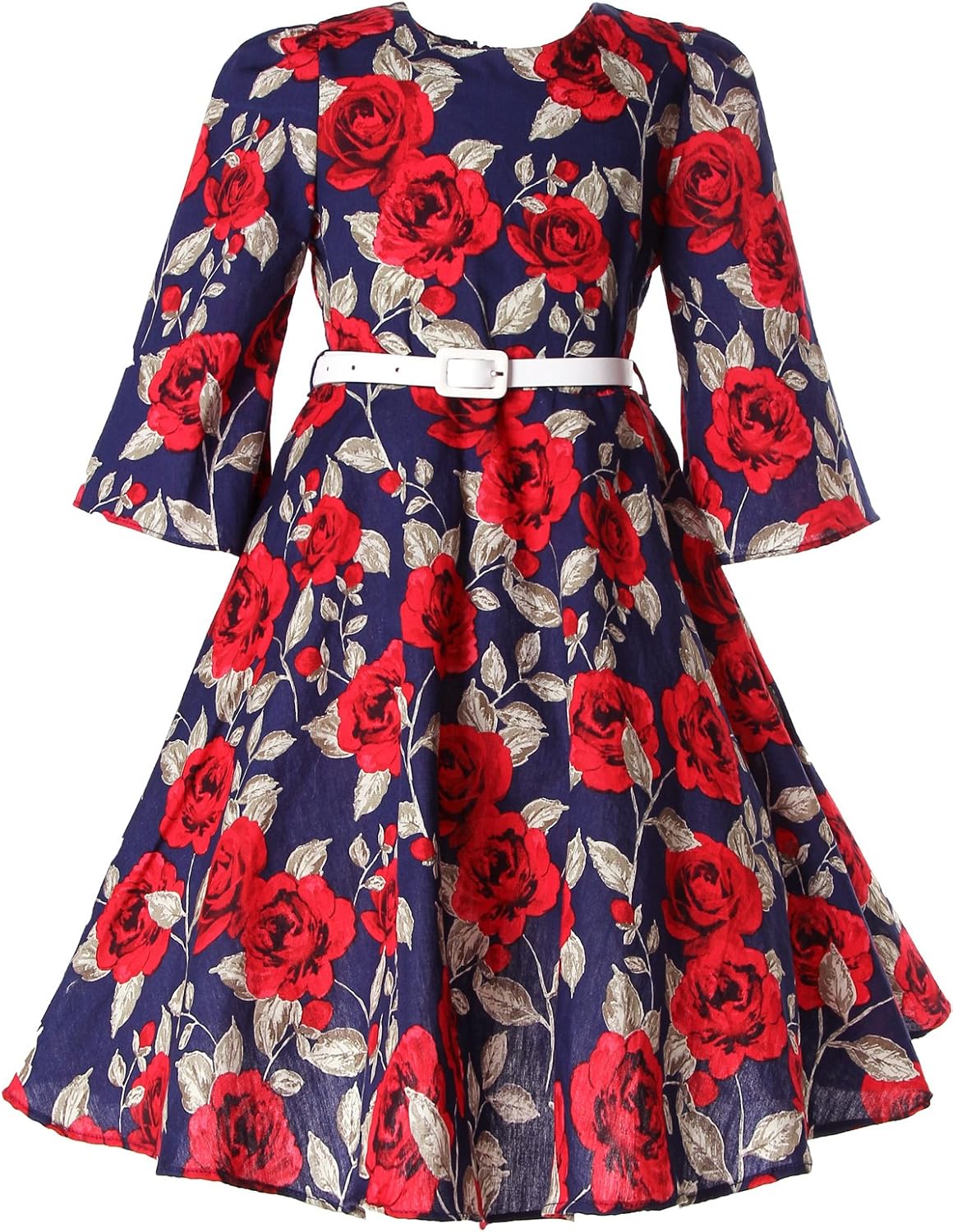 BONNY BILLY Mädchen Kleider Vintage Blumen Festlich Hochzeit Elegant Kinder Kleid mit Gürtel