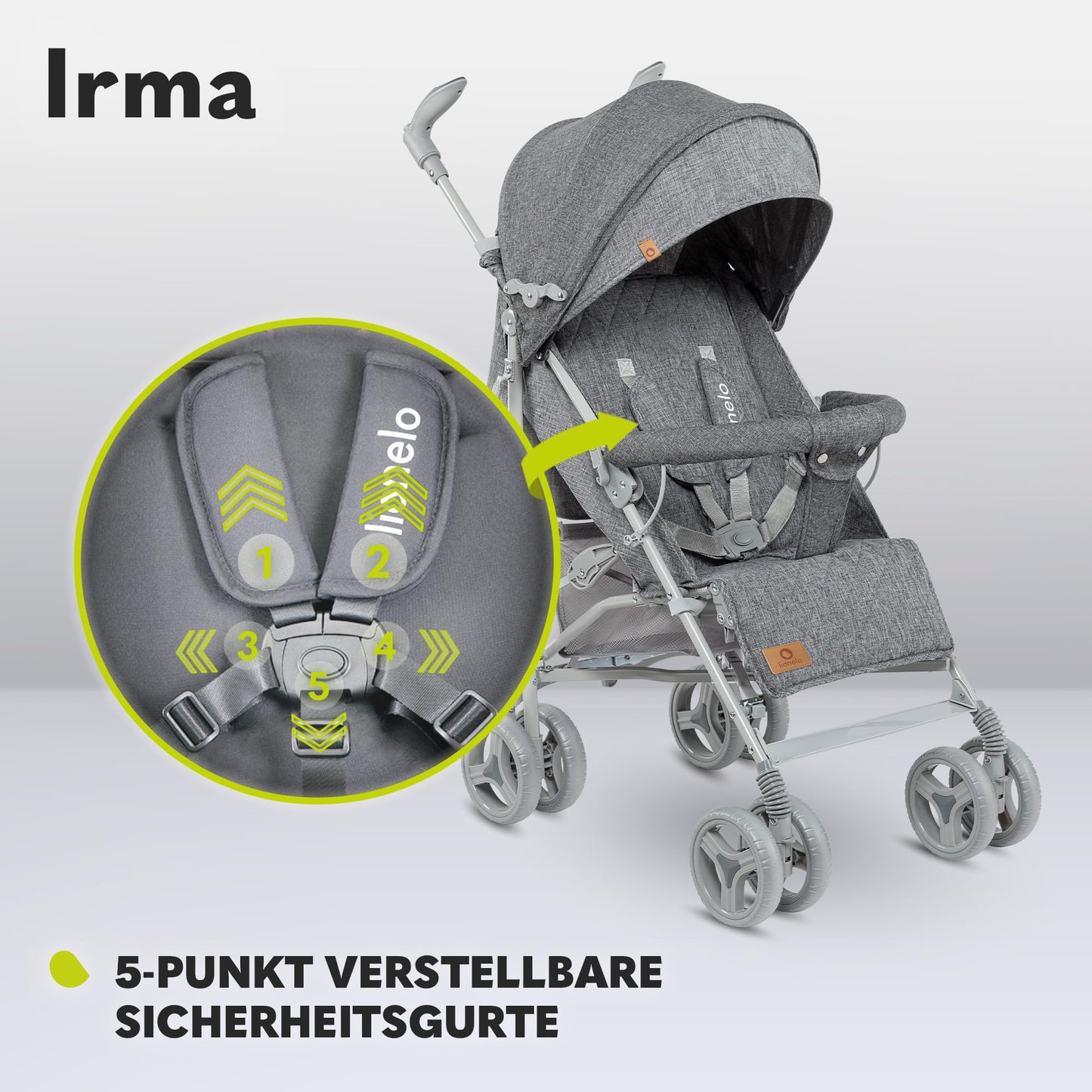 Lionelo Irma Pushchair up to 15 kg, Lightweight Modern Pushchair with Reclining Function, Foldable, Large 6 Inch Wheels, Large Basket, Bag, Mosquito Net