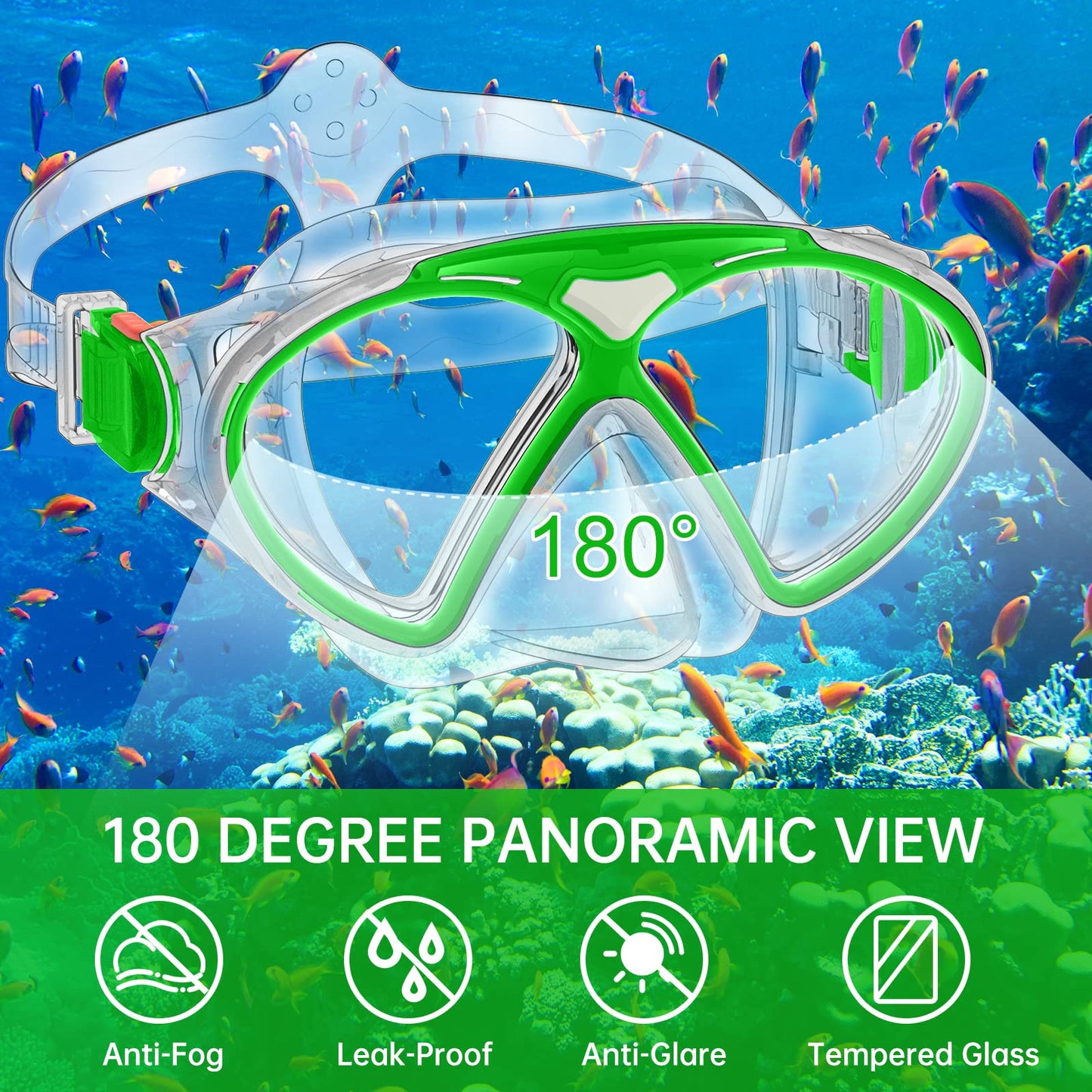 JEMULICE Taucherbrille Kinder, Schwimmbrille Kinder Schnorchelmaske für Jungen Mädchen, Tauchmaske mit Nasenabdeckung 180°Panorama HD Anti Nebel Anti-Leck Schwimmmaske für Kinder 4-16 Jahre