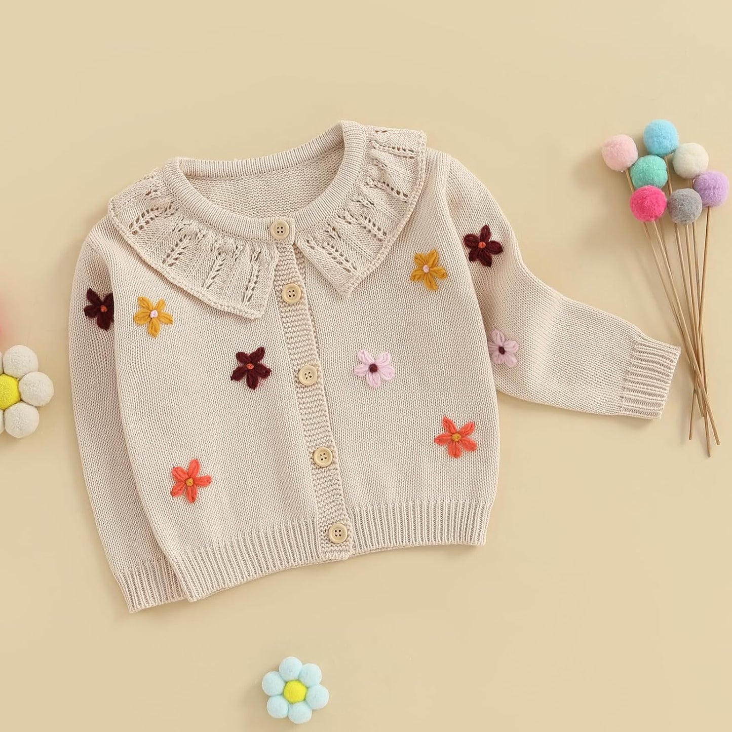 FOMOYUU Strickjacke für Kleinkinder und Neugeborene, Mädchen, langärmelig, Knopfleiste, Sweatshirt, Jacke, Herbst-Outfits
