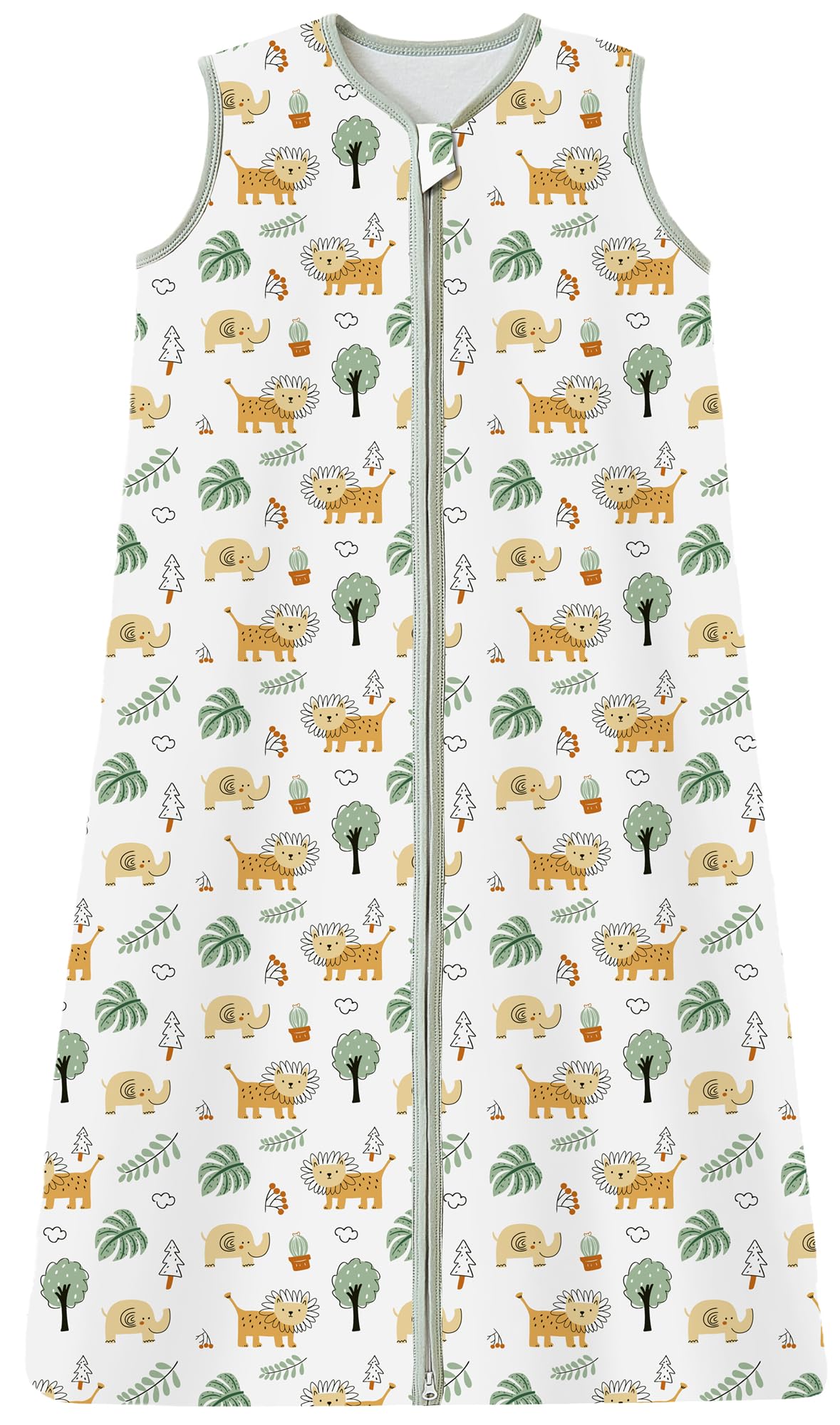 Chilsuessy Children's Sleeping Bag 1.5 Tog Pack of 2 Baby Sleeping Bag Made of 100% Cotton, Baby All-Year Sleeping Bag Pyjamas for Boys and Girls, 1.5 Tog/Elephant Lion + Green, 110 cm / Baby Height
