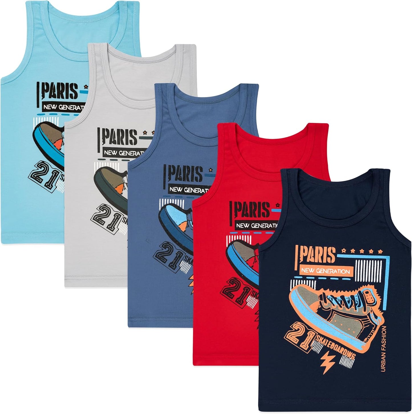 LOREZA ® 5 Pack Jungen Unterhemden aus Baumwolle Tank Top Unterwäsche Knaben