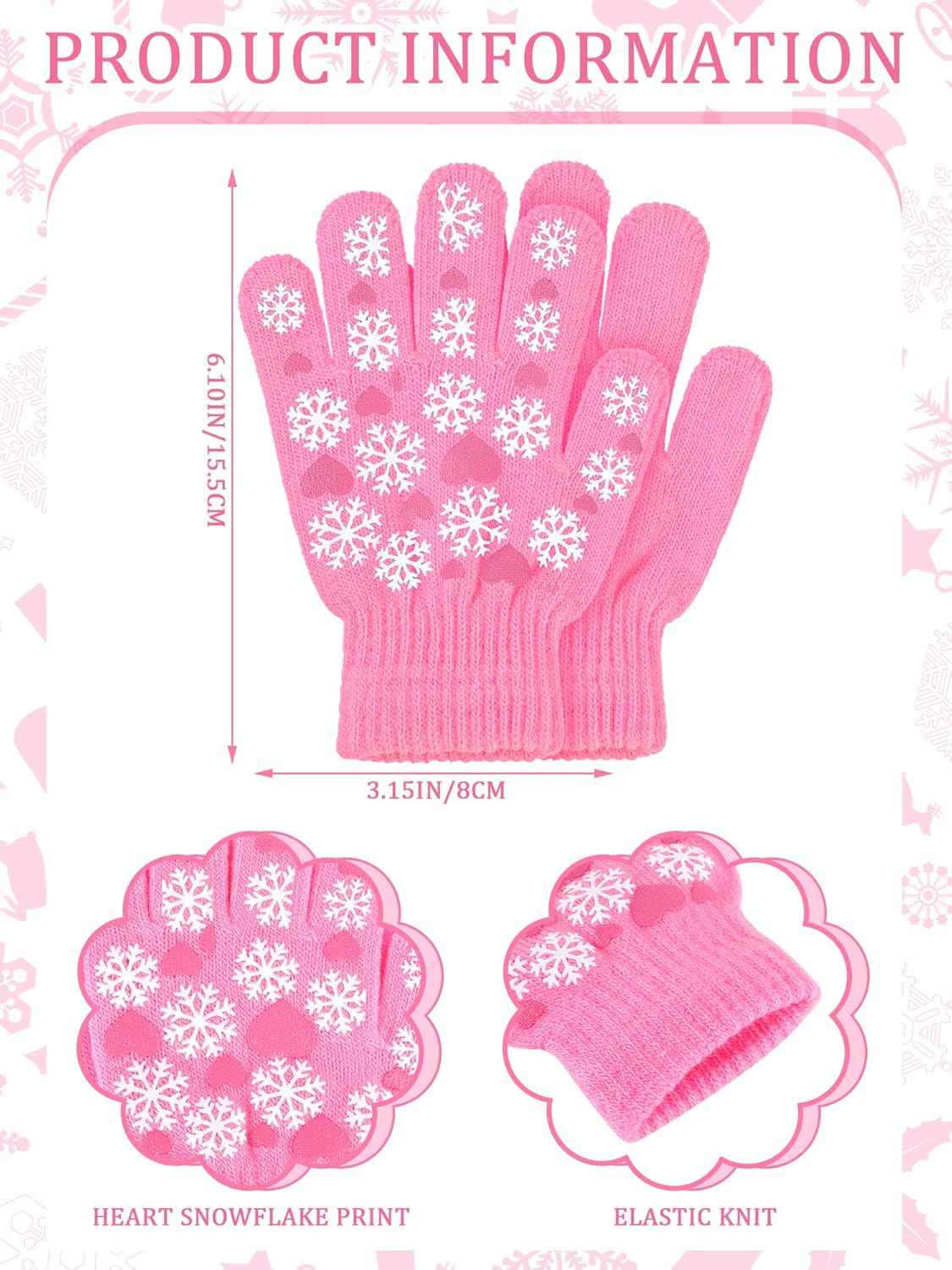 Geyoga 3 Paar Kinder Handschuhe Kleinkind Vollfinger Strickhandschuhe für 5-10 Jährig Kinder Mädchen (Lila, Rosa, Rosarot)