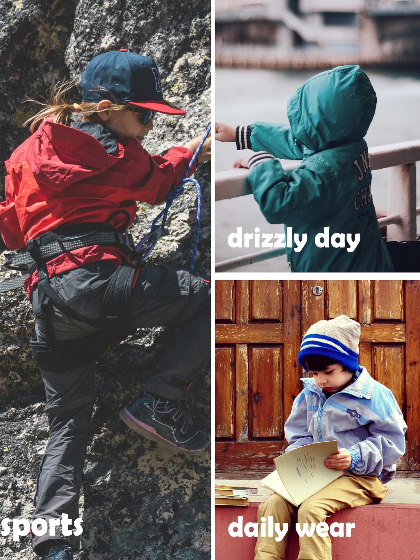 NATUST Kids Boys Waterproof Jacket Lightweight Transition Jacket Windproof Rain Jacket with Hood
