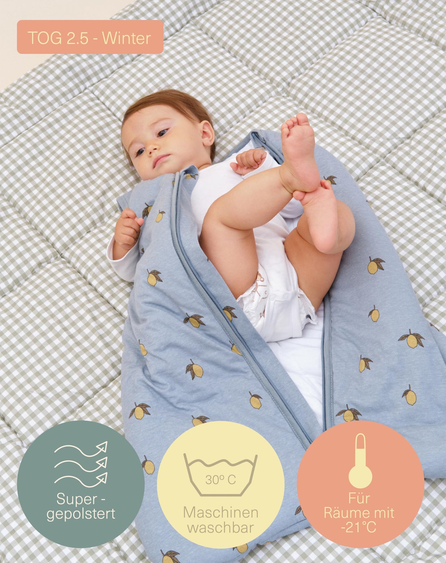 molis&co - Baby Sleeping Bag 2.5 TOG - All-Year Sleeping Bag - Baby Sleeping Bag Newborn - 100% Cotton (Oeko-Tex 100), Sleeveless Winter Sleeping Bag Padded - Premium Quality - Colima (70 cm)