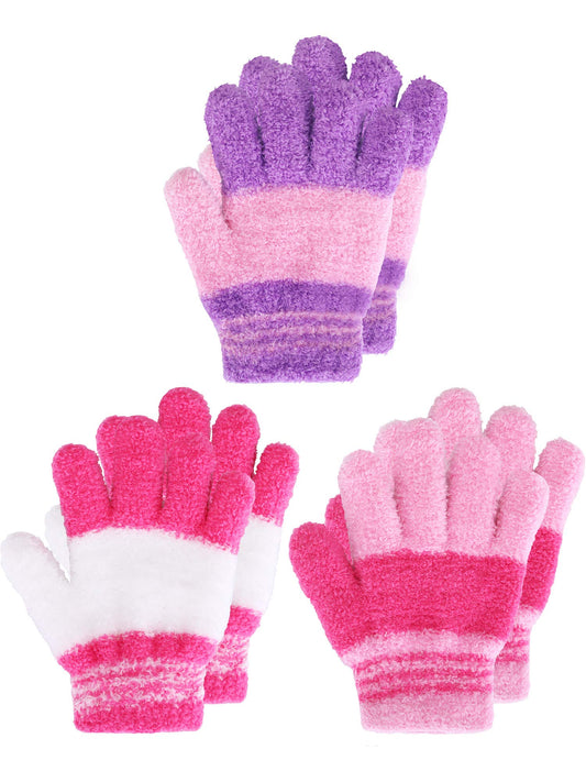 Geyoga 3 Paar Kinder Strickhandschuhe Winter Vollfinger Handschuhe