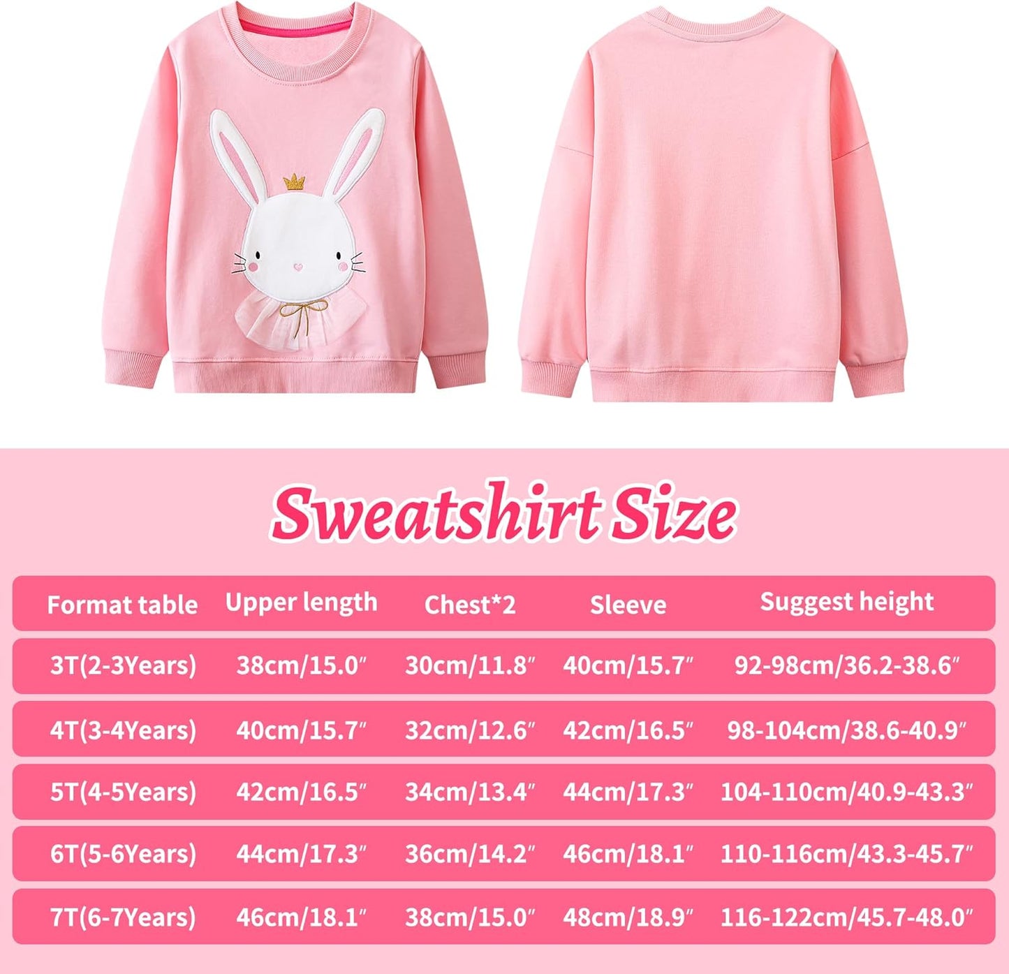 JinBei Sweatshirt für Mädchen Kinder Pullover Baumwolle Top Casual Jumper Kleinkind Langarmshirt Warme Kleidung, Alter 2-7 Jahre alt, Gr.92-122