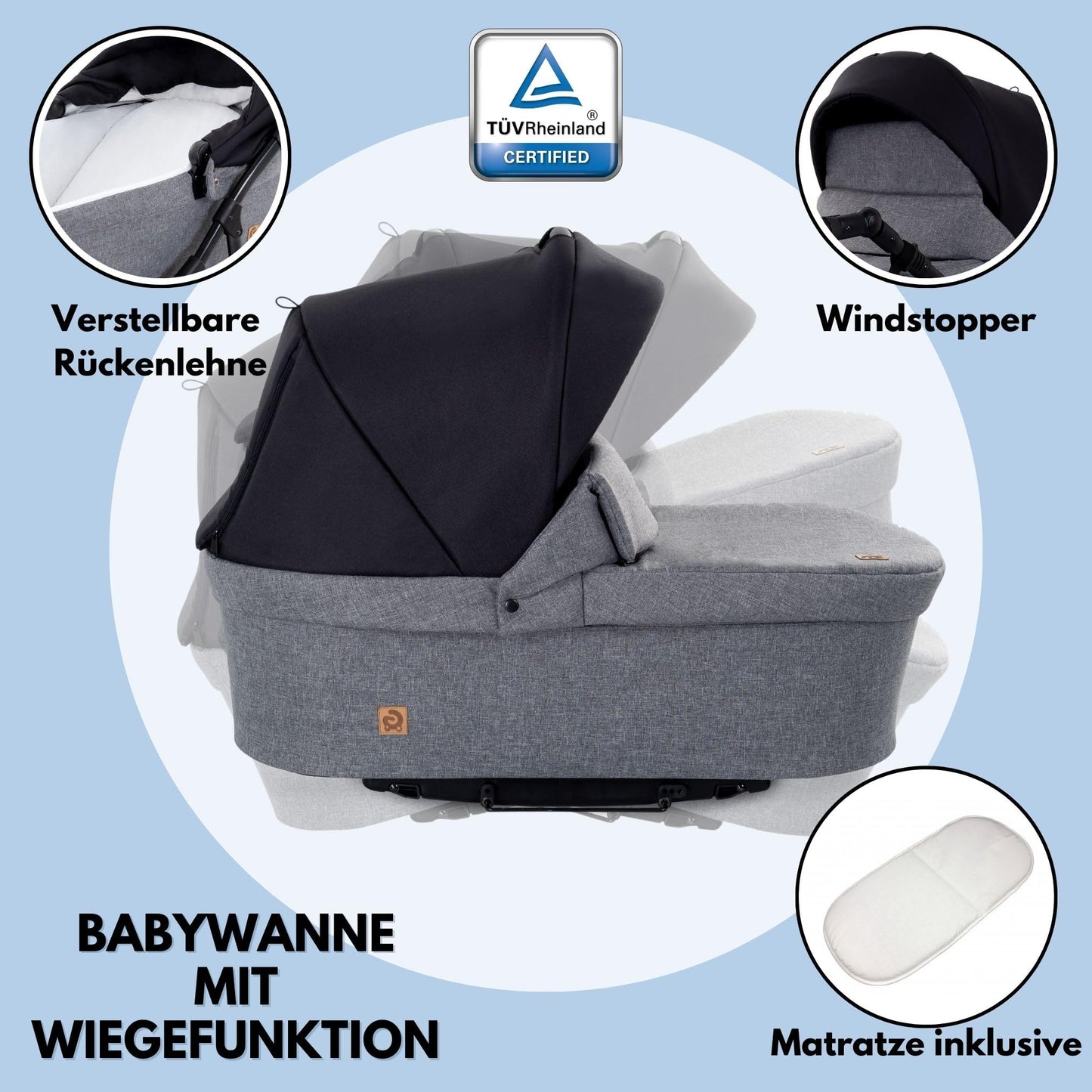 GaGaDumi Boston Kinderwagen 3 in 1 Komplettset mit Autositz - Kombikinderwagen mit großen Rädern - TÜV-zertifiziert - Baby Stroller Set - für Neugeborene und Kleinkinder Schwarz
