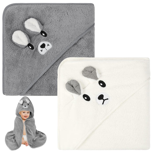 Aolso Hooded Towel Baby, 80 x 80 cm Baby Towel Hood, Baby Wash Cloth, Coral Fleece Baby Towel with Hood for Newborns, Soft and Super Absorbent, Unisex (Grey Elephant)