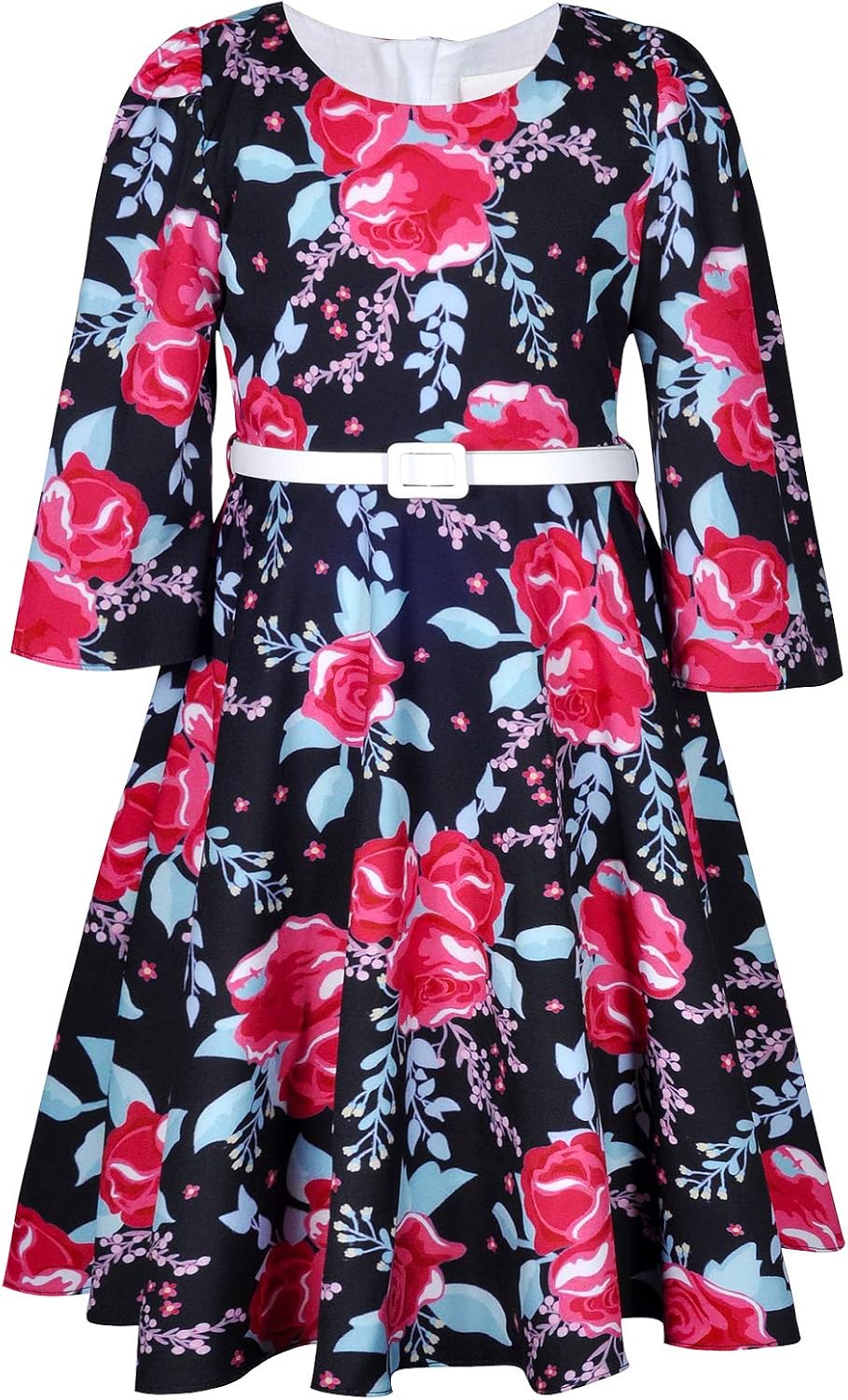 BONNY BILLY Mädchen Kleider Vintage Blumen Festlich Hochzeit Elegant Kinder Kleid mit Gürtel