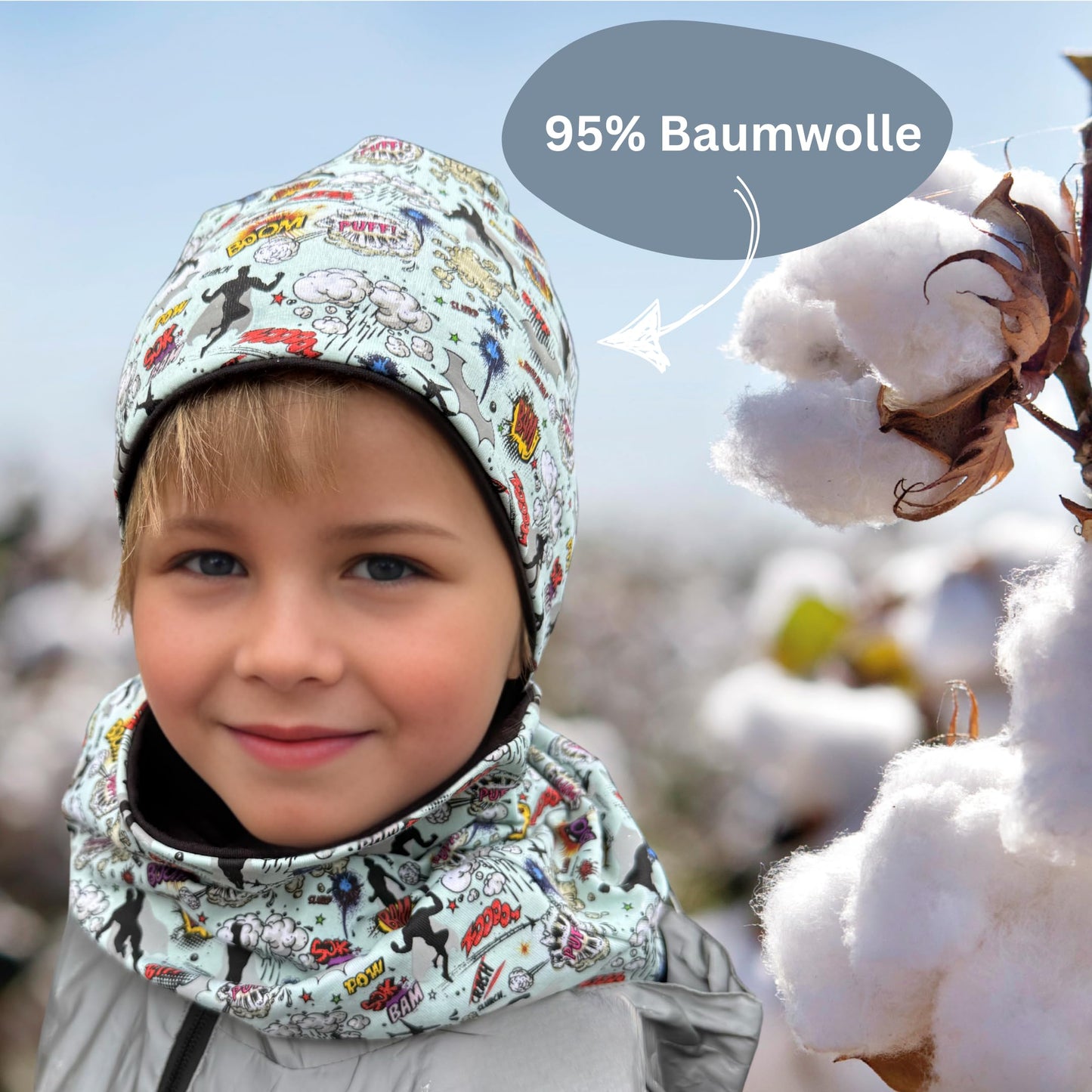 Heckbo 360° Reflector Children's Hat & Loop Scarf Set, Many Designs, 2–8 Years, 95% Cotton, Soft & Easy-Care Stretch Material, for Boys, Girls, Beanie for Spring, Summer, Autumn, Winter