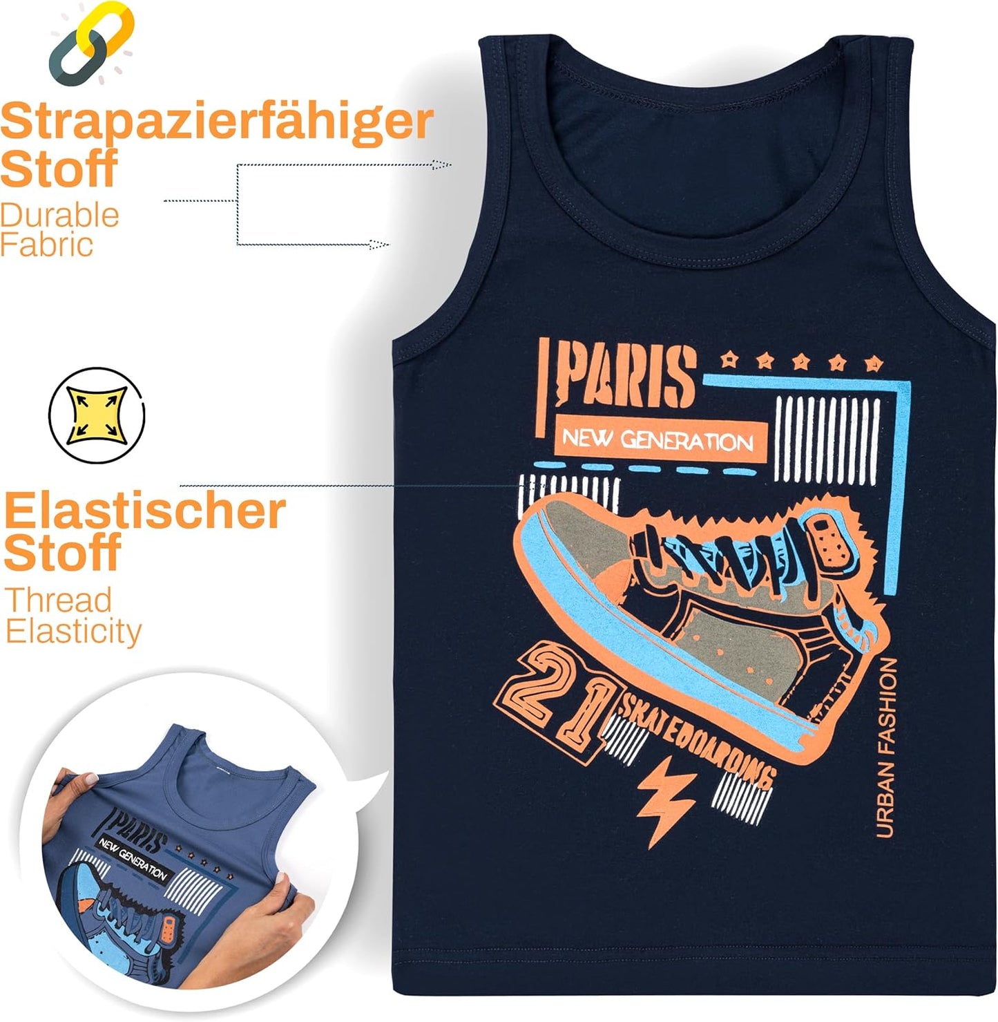 LOREZA ® 5 Pack Jungen Unterhemden aus Baumwolle Tank Top Unterwäsche Knaben