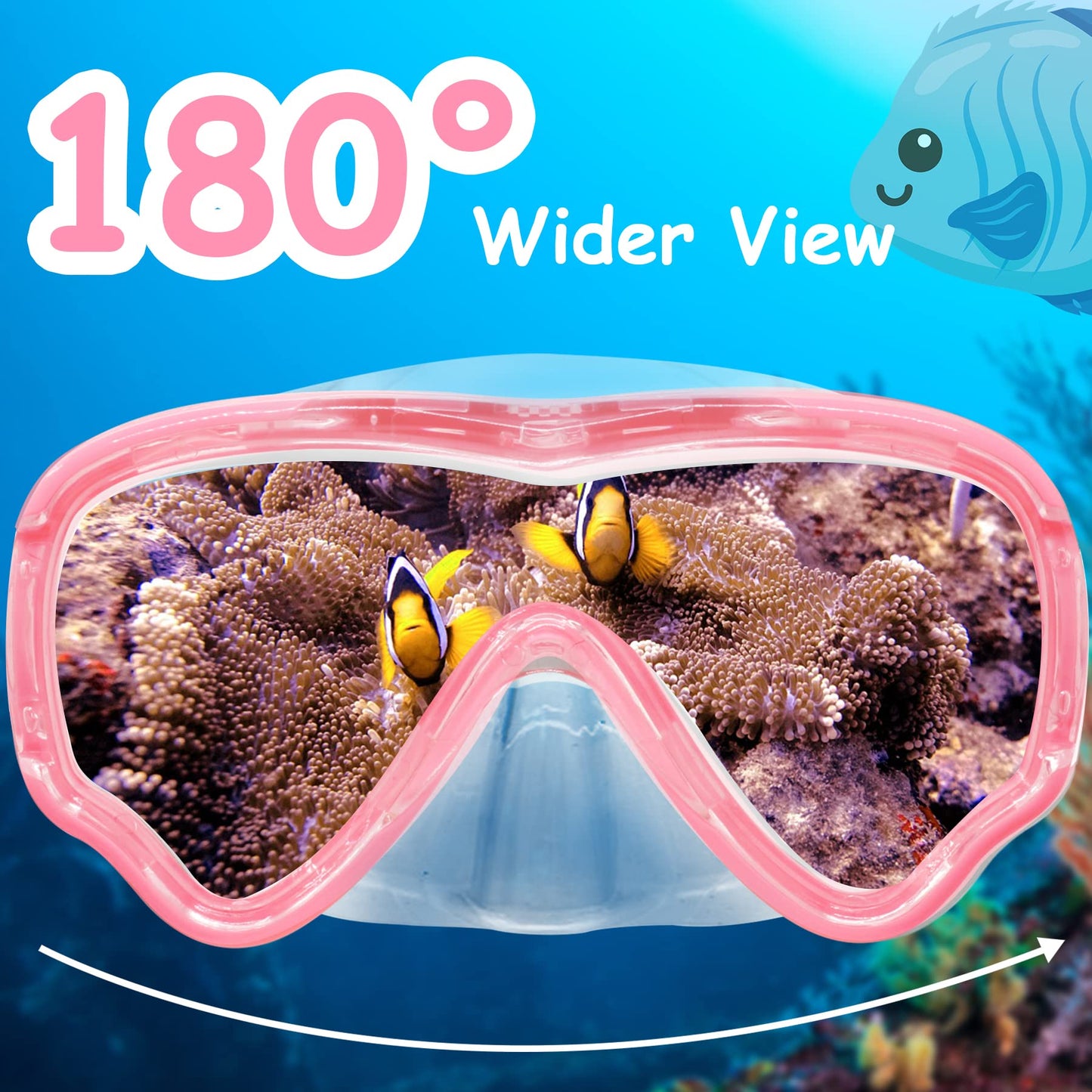 Vvinca Children's Diving Goggles with Fabric Band, Swimming Goggles Children for Years Boys Girls, Snorkel Mask Children 180° Panorama Anti-Leak Diving Mask Children for 3-13 Years