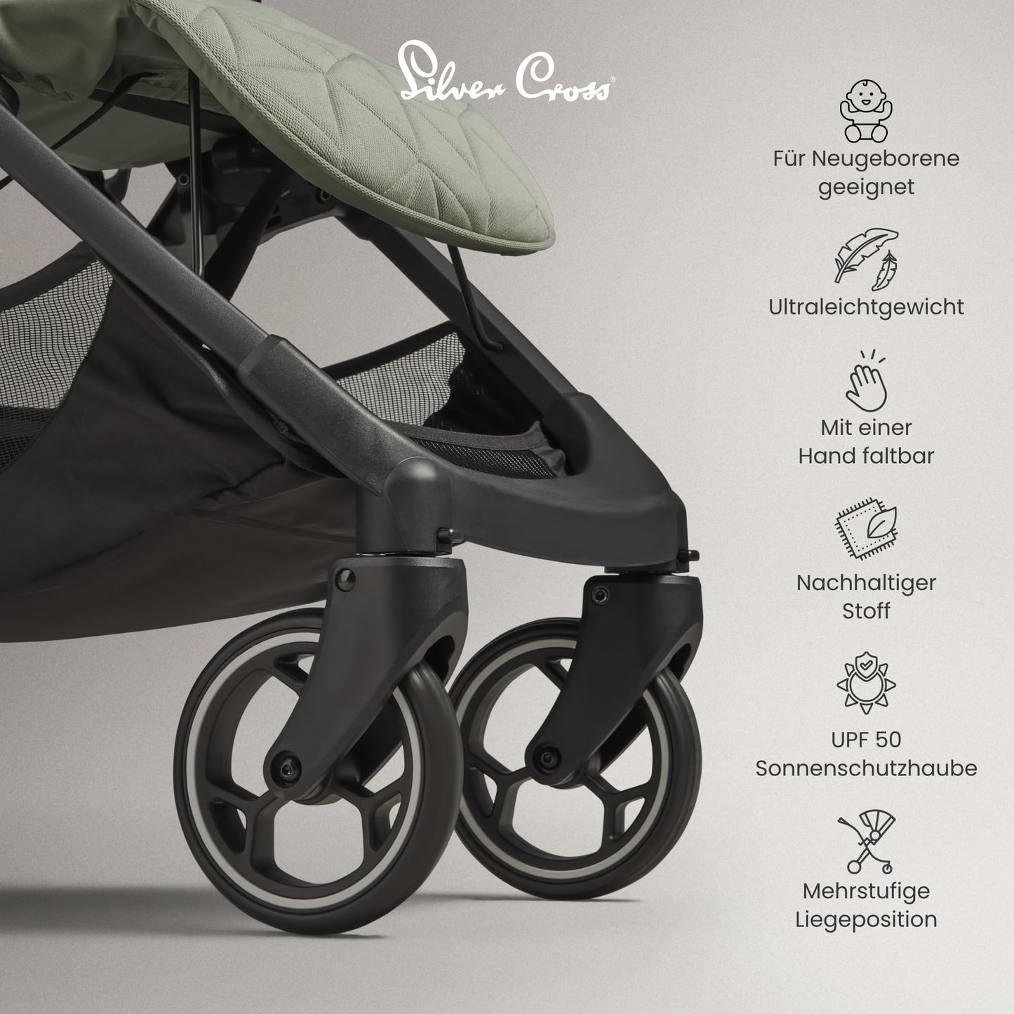 Silver Cross | Clic Compact Stroller | Travel Stroller | Foldable & Lightweight Stroller | Cabin Size | Newborn - 4 Years | Almond