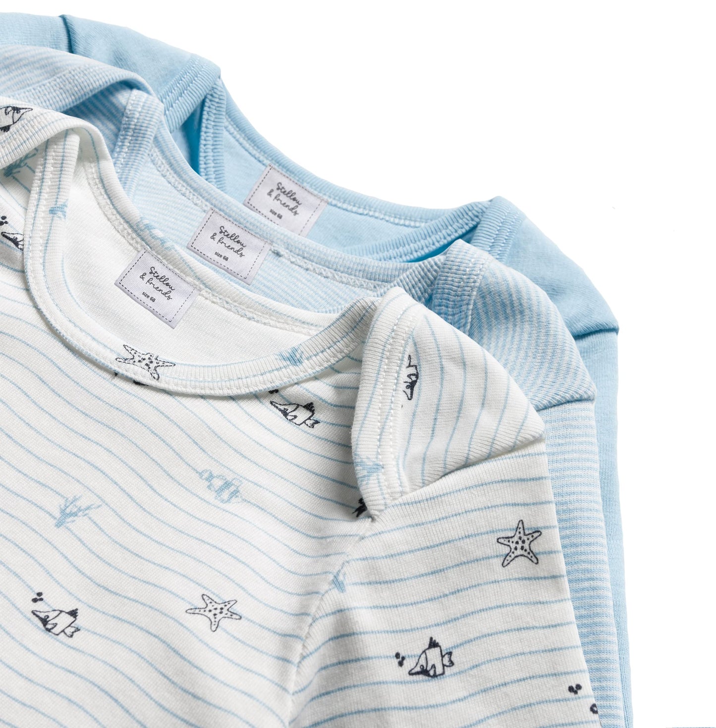 Stellou & friends Baby Body, 100% Bio-Baumwoll Wickelbody 3er MultiSet, kuschelweiche und hochwertige Kinder Kleidung für Jungs und Mädchen, Langarm & Kurzarm-body, OEKO-TEX 100 Zertifiziert