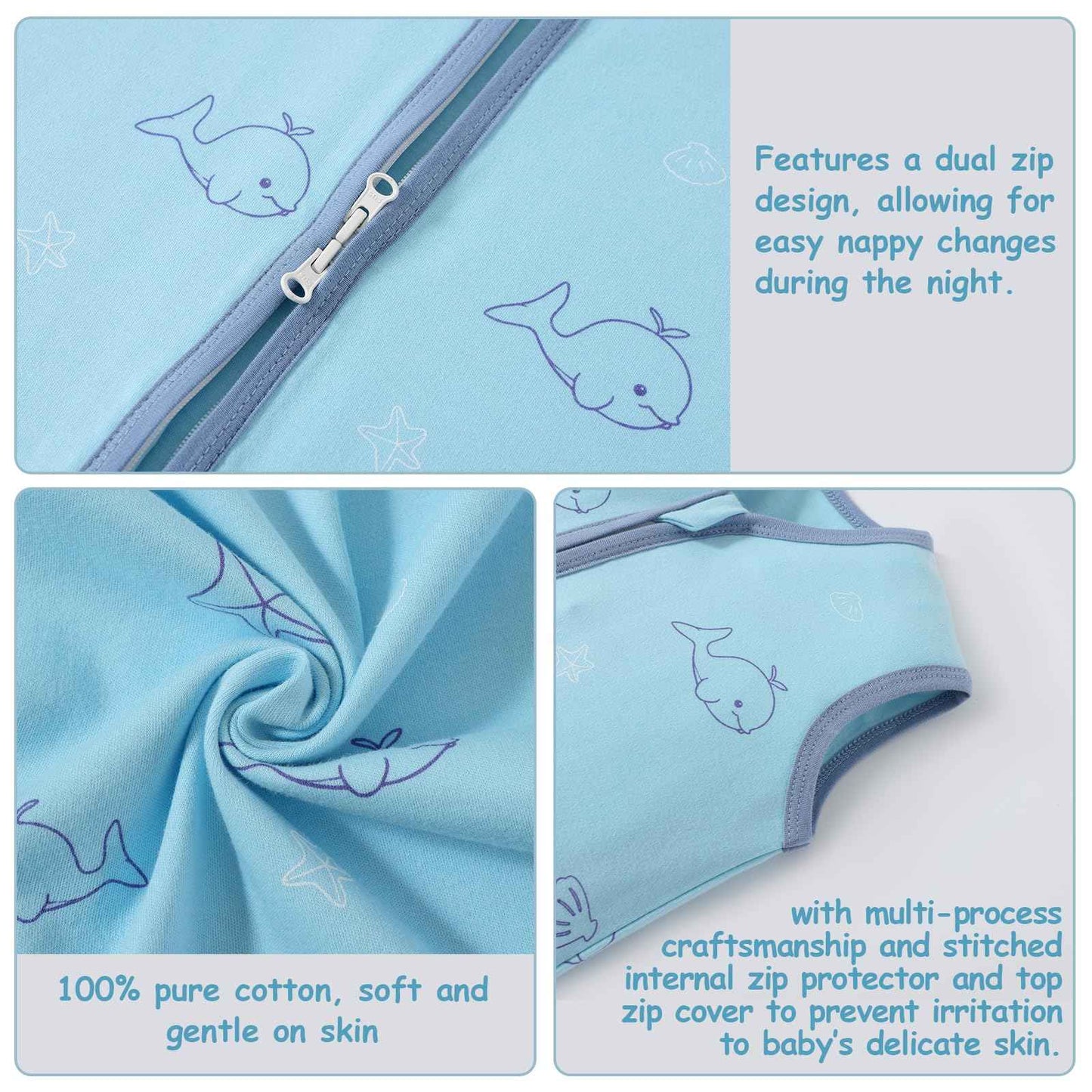 PewinGo Baby Sleeping Bag, 0.5 Tog, 2 Pieces, Made of 100% Cotton, for Newborns 0-6 Months, Double Zip, Soft & Breathable, Machine Washable (Beige)
