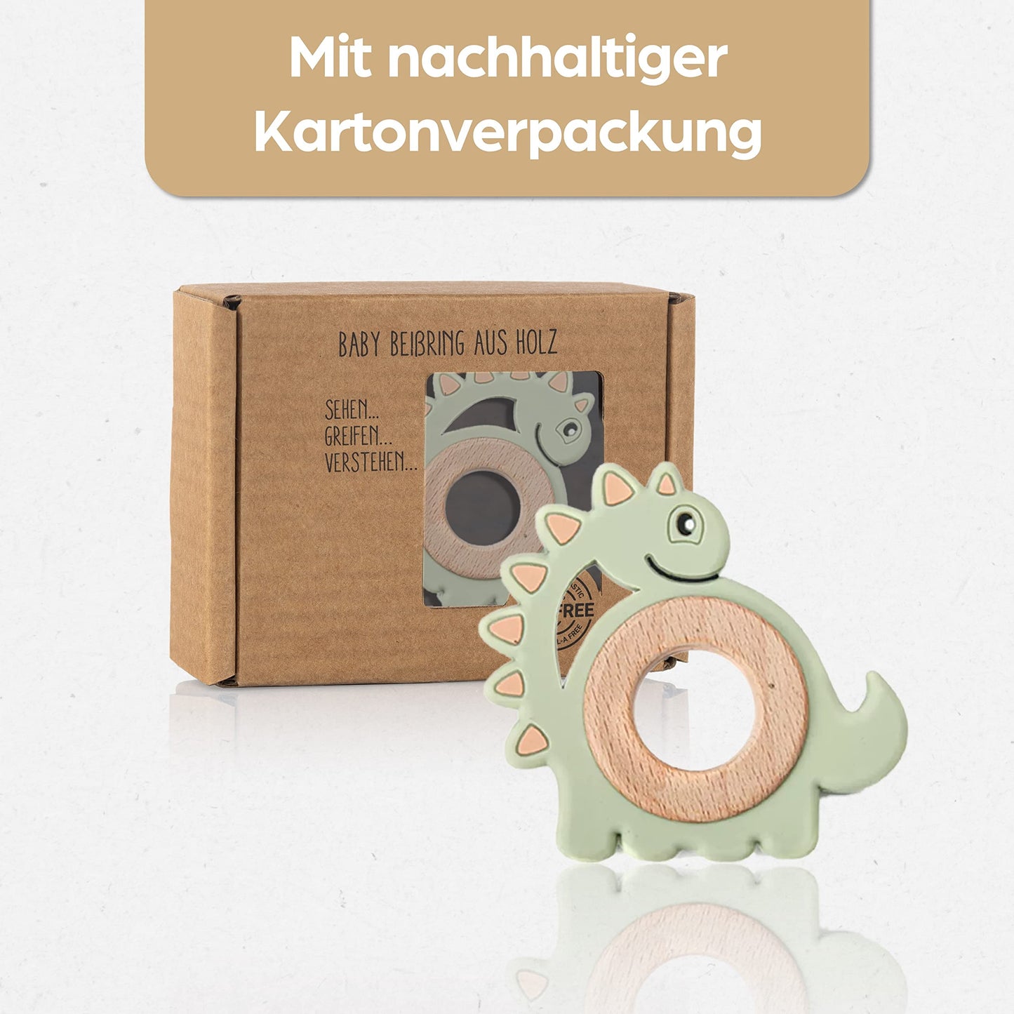 Schildkröte Beißring für Baby Natur Holz & Silikon Blau - Kauspielzeug, Zahnen-Hilfe & Greifling - Babyspielzeug Beissring Geschenk zur Geburt - Holz-Spielzeug nachhaltig, BPA-frei schadstofffrei