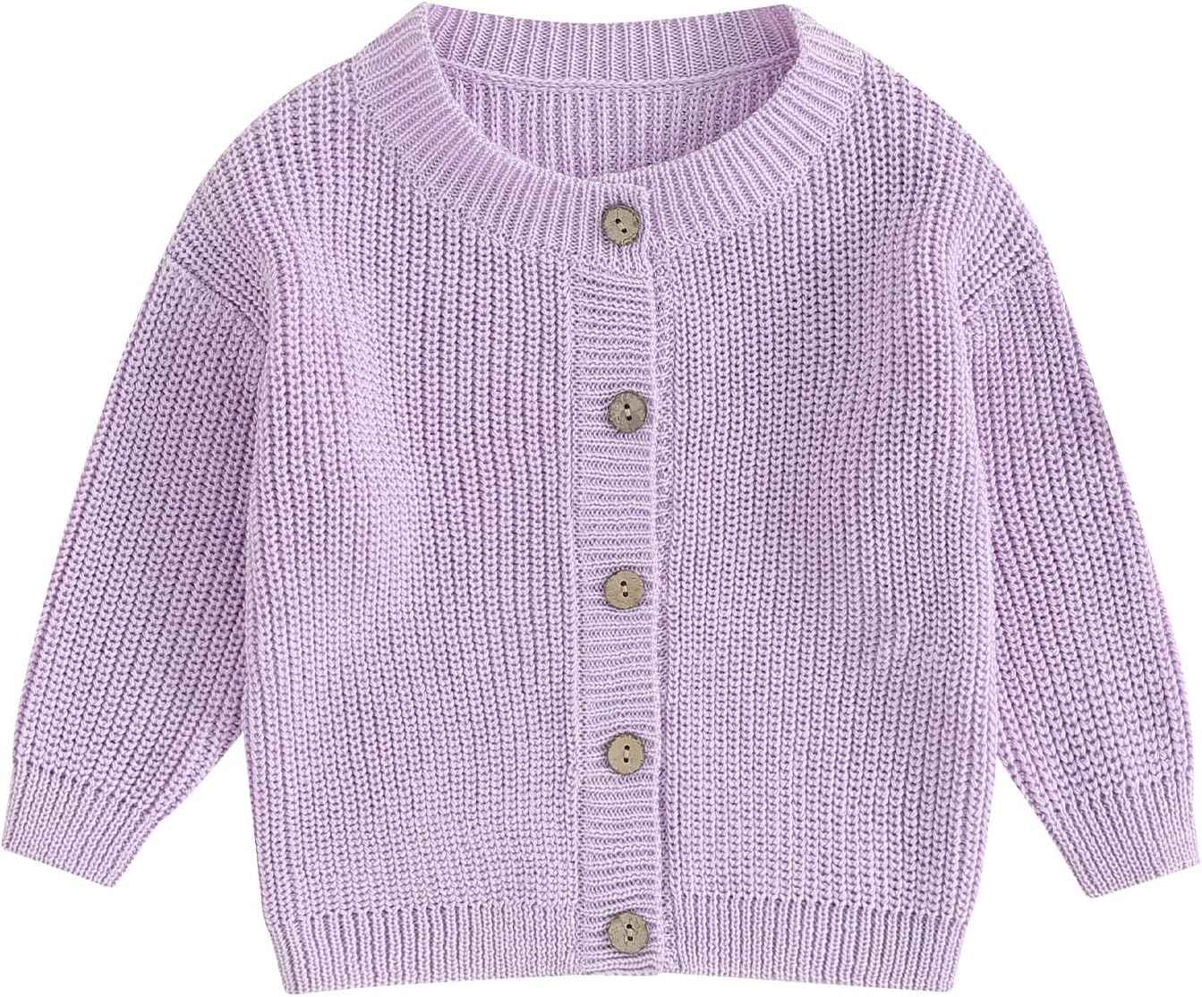 FOMOYUU Strickjacke für Kleinkinder und Neugeborene, Mädchen, langärmelig, Knopfleiste, Sweatshirt, Jacke, Herbst-Outfits