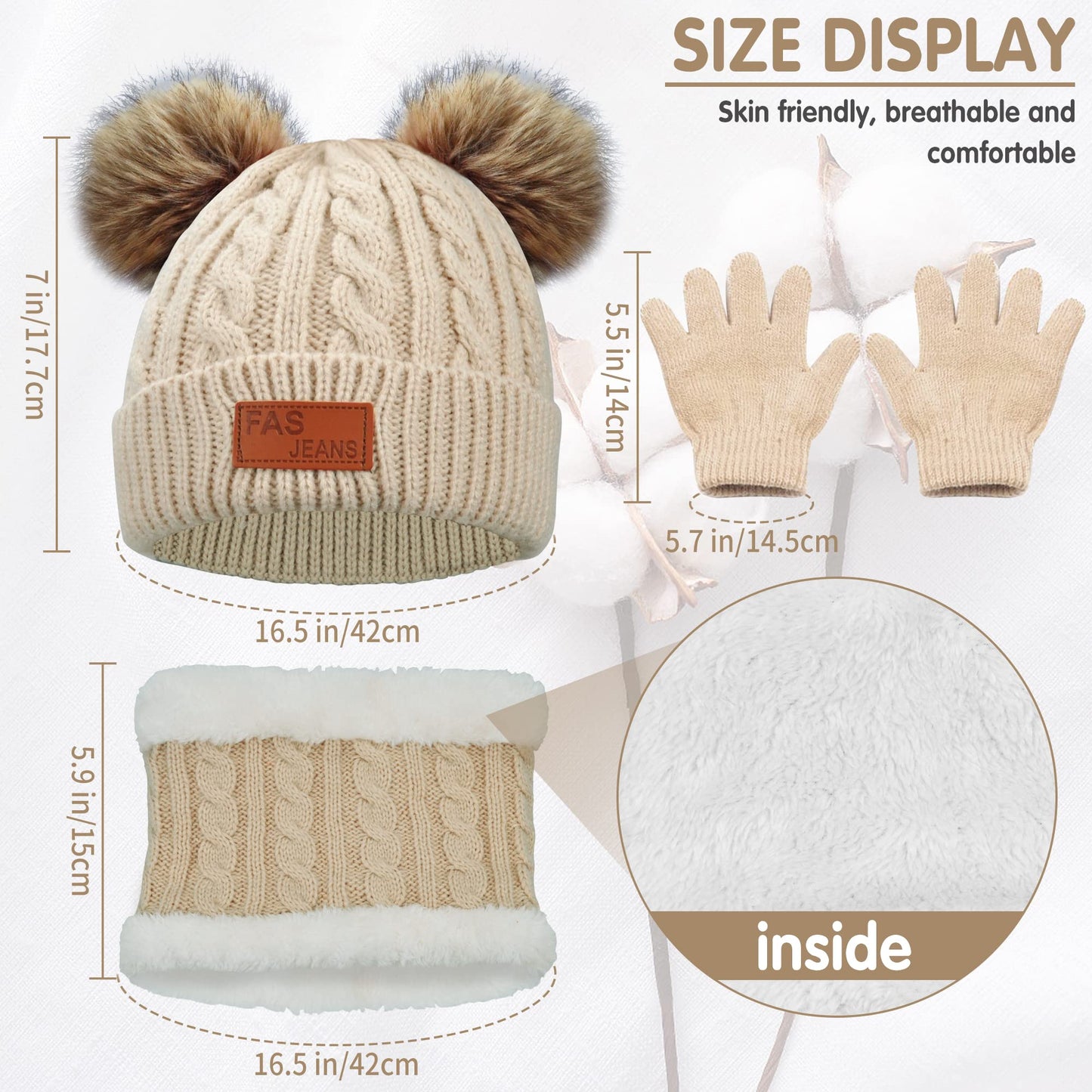 Kinder Wintermütze Schal Handschuhe Set - Strickmütze Beanie Hut für Mädchen Jungen 3-8 Jahre - Warme Winter Bekleidung
