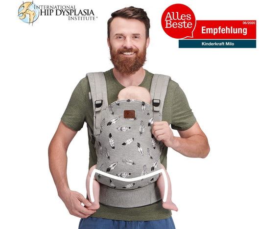 Kinderkraft Baby Carrier MILO, Back Carrier, Front Carrier for Infants and Toddlers, Baby Carrier, Child Carrier, Ergonomic, Made of Cotton, Lightweight Construction, from 3 months to 20 kg, Grey