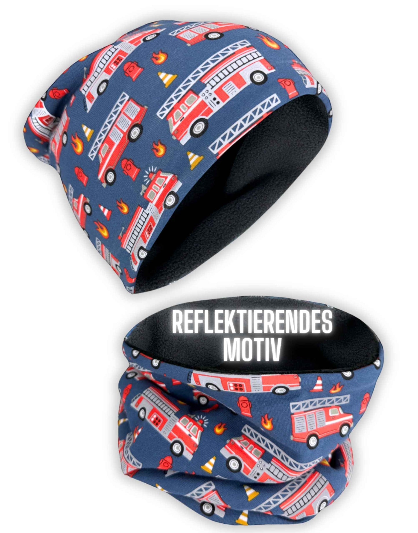 Heckbo 360° Reflector Children's Hat & Loop Scarf Set, Many Designs, 2–8 Years, 95% Cotton, Soft & Easy-Care Stretch Material, for Boys, Girls, Beanie for Spring, Summer, Autumn, Winter