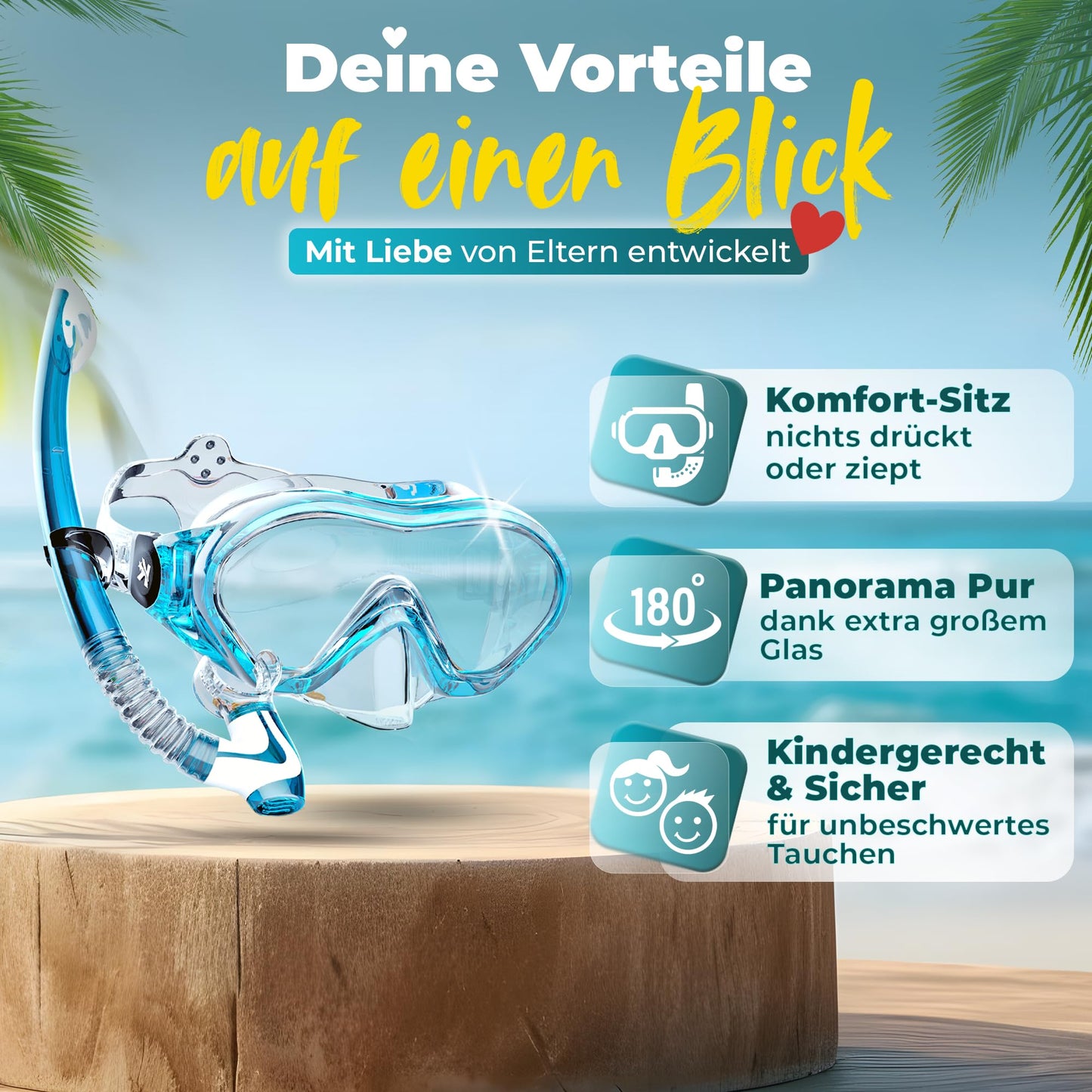 KIDVERSE Schnorchelset Kinder - Taucherbrille mit Schnorchel - Panorama Taucherbrille mit Nase - Kindertaucherbrille Alternative Schnorchelmaske