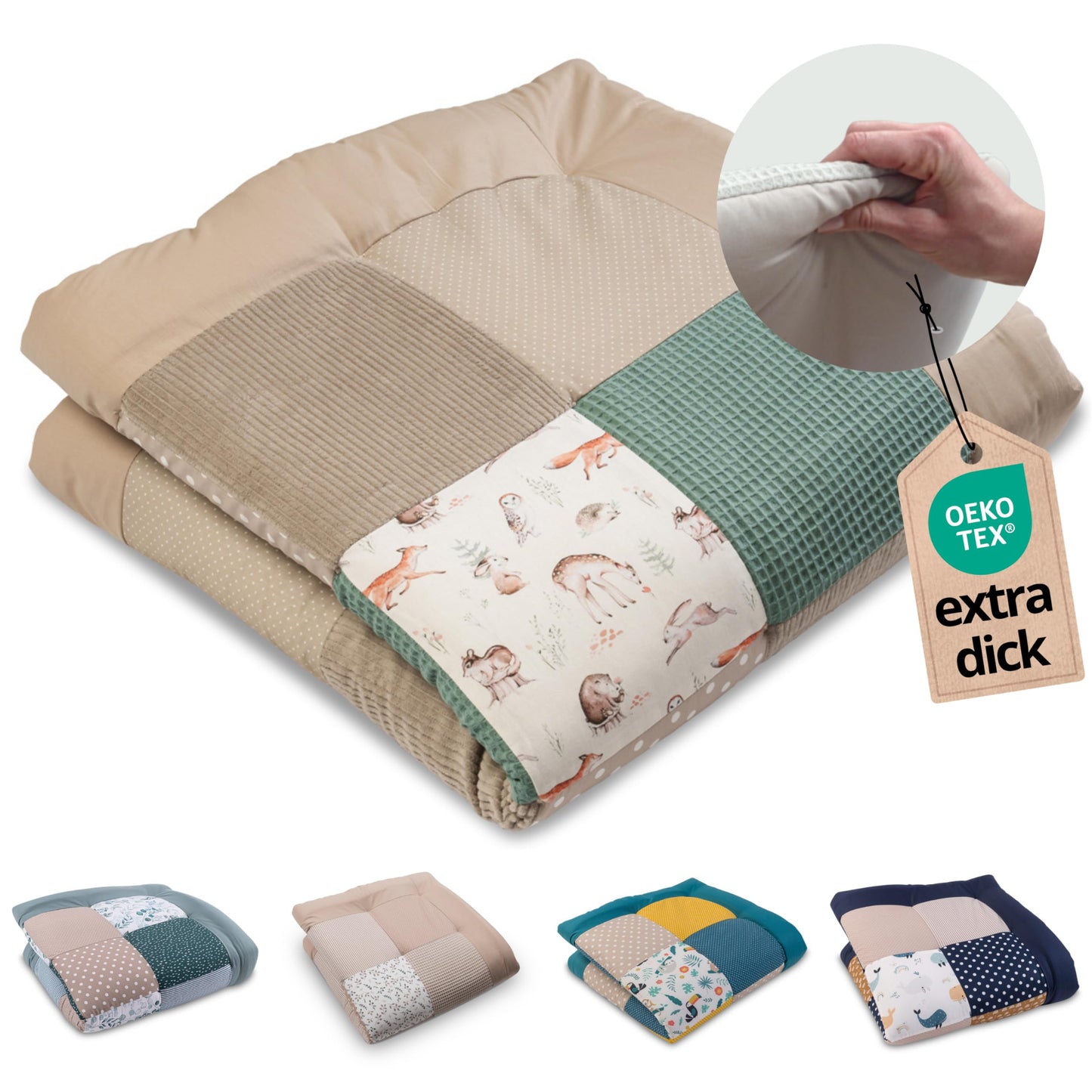 ULLENBOOM Krabbeldecke für Baby 100x100 cm, 100% OEKO-TEX Materialien, Made in EU, Dick & weich gepolstert, Sandblume - ideal als Babydecke, Laufgittereinlage & Spieldecke Baby - Meloni2