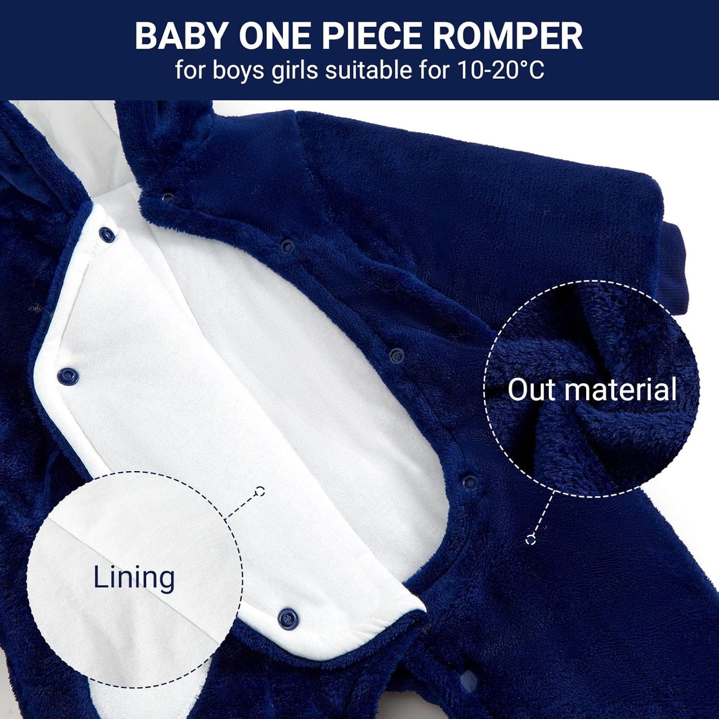 JiAmy Baby-Overall Baby-Strampler Flanell Winter-Strampelanzug mit Füßchen Kapuze Cartoon,Khaki 6-9 Monate