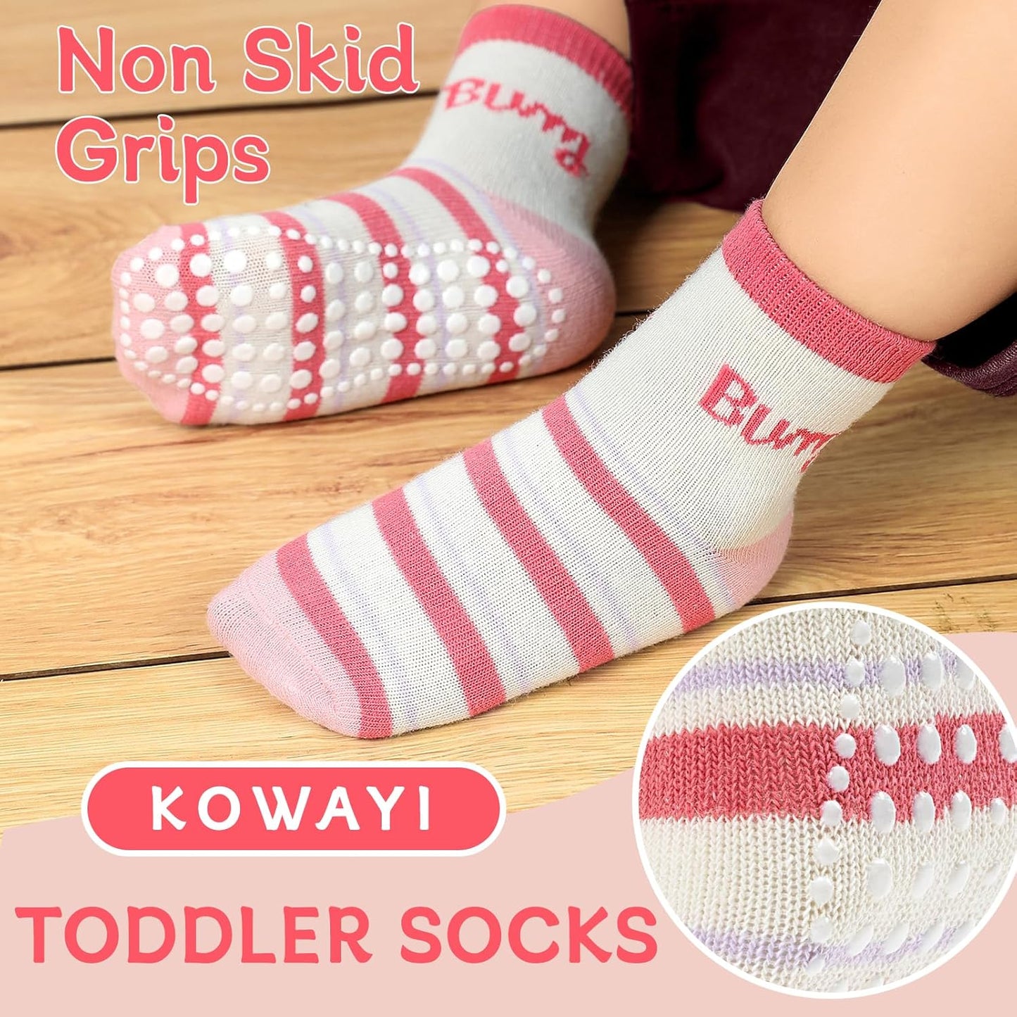 KOWAYI Stoppersocken Kinder 5/10 Paar ABS Rutschsocken Kinder Jungen, Mädchen, Baby Antirutschsocken 1-7 Jahre Grip Socken
