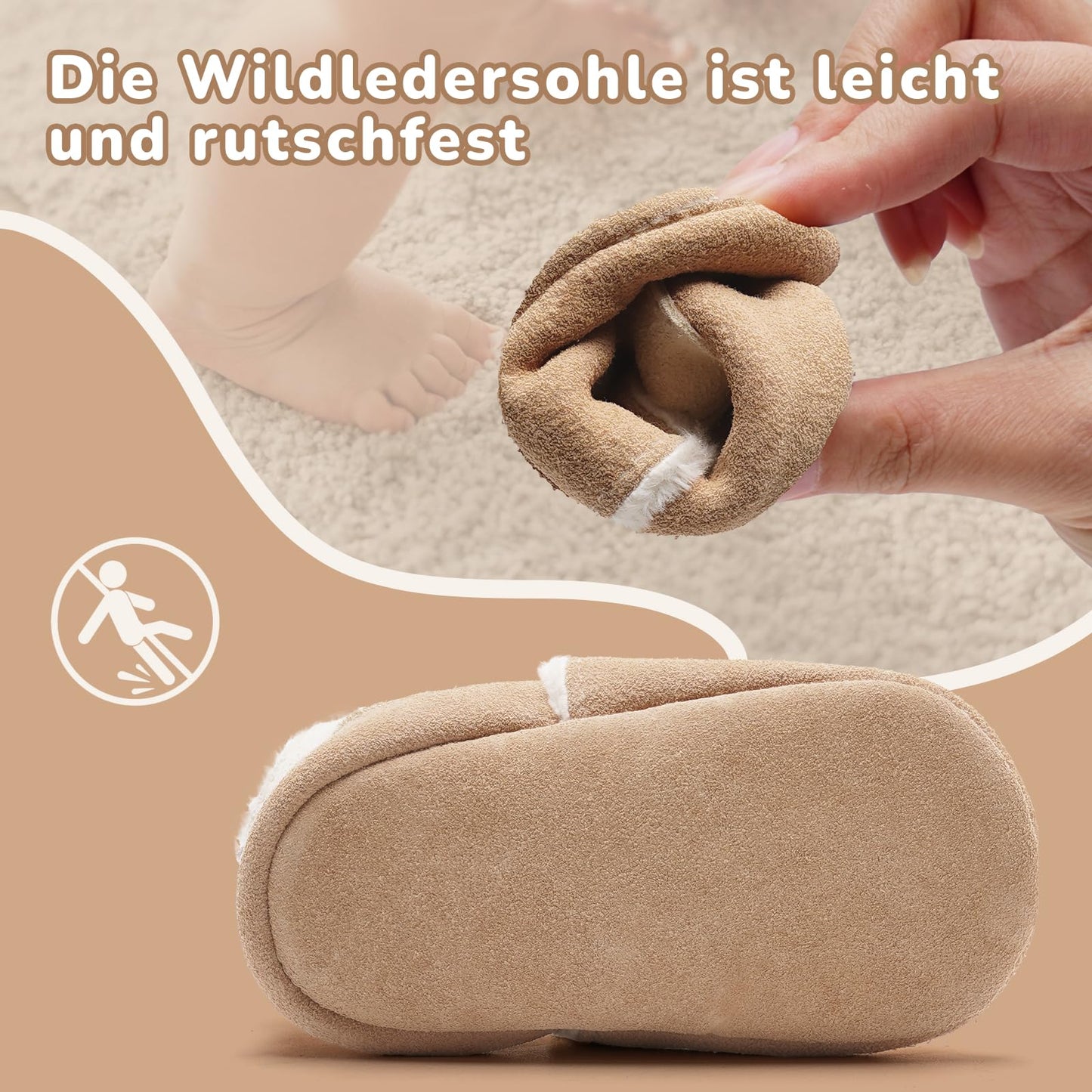 IceUnicorn Baby's Crawling Shoes, Winter First Walking Shoes, Baby Lined Leather Shoes, Soft Leather, Suede Soles, Leather Slippers