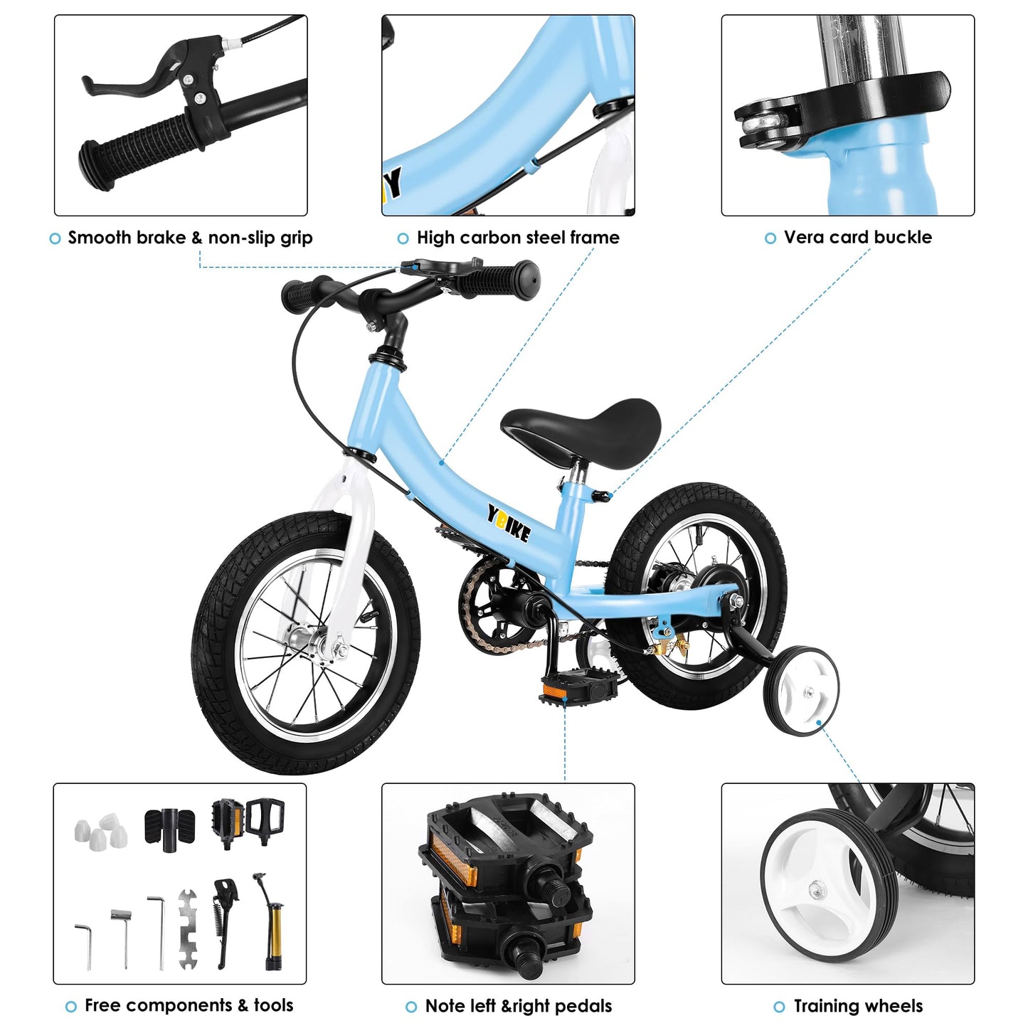 YBIKE 2 in 1 Laufrad, Kinderlaufrad und Kinderfahrrad Dual-Use-Funktion, geeignet für Kinder im Alter von 1-7, 12,14,16 Zoll mit Bremse, Pedal, Trainingstheorie - Meloni2