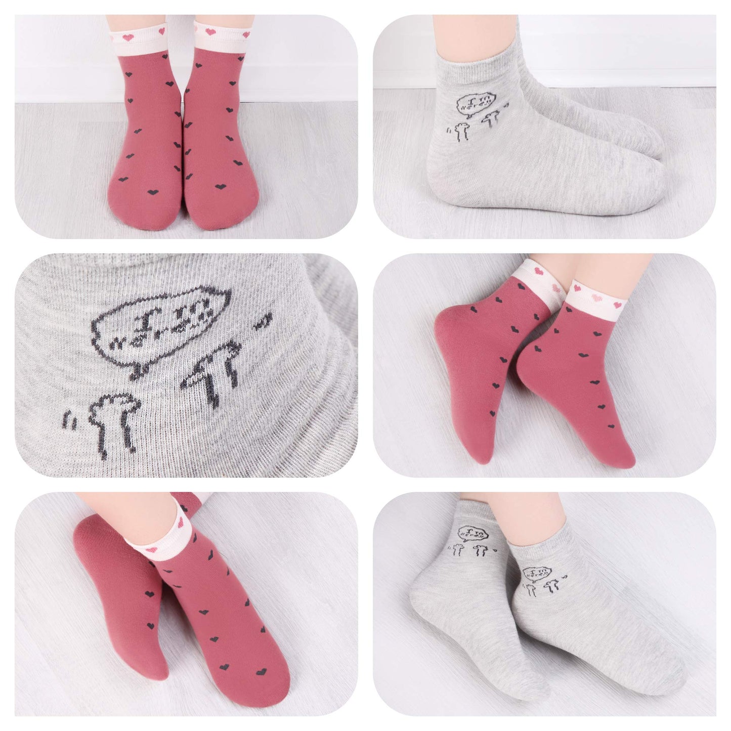 L&K-II 10/12 Paar Kinder Mädchen Socken mit niedlichen Herzmustern Kids Füßlinge Sneakersocken bunt 2825