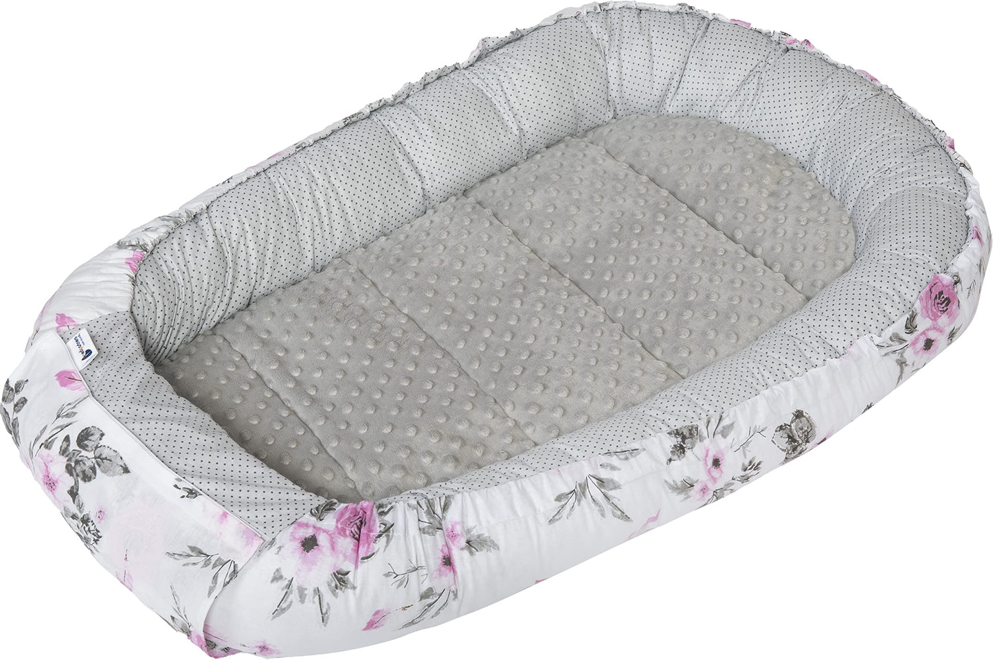 Medi Partners Babynestchen Babynest Set 100x60x15 Kuschelnest 5 teilig herausnehmbarer Einsatz Kokon Nestchen Babys Neugeborene 100% Baumwolle (REH mit Grauem Minky) - Meloni2