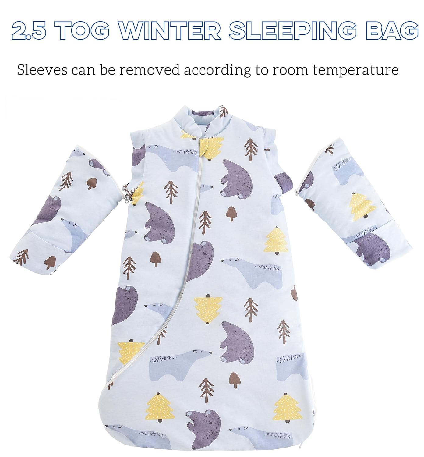 Chilsuessy Baby Sleeping Bag Winter, Removable Sleeves, Warm Lined 3.5 Tog Winter Sleeping Bags, Boys/Girls Sleeping Bag for Toddlers from 6 Months to 6 Years