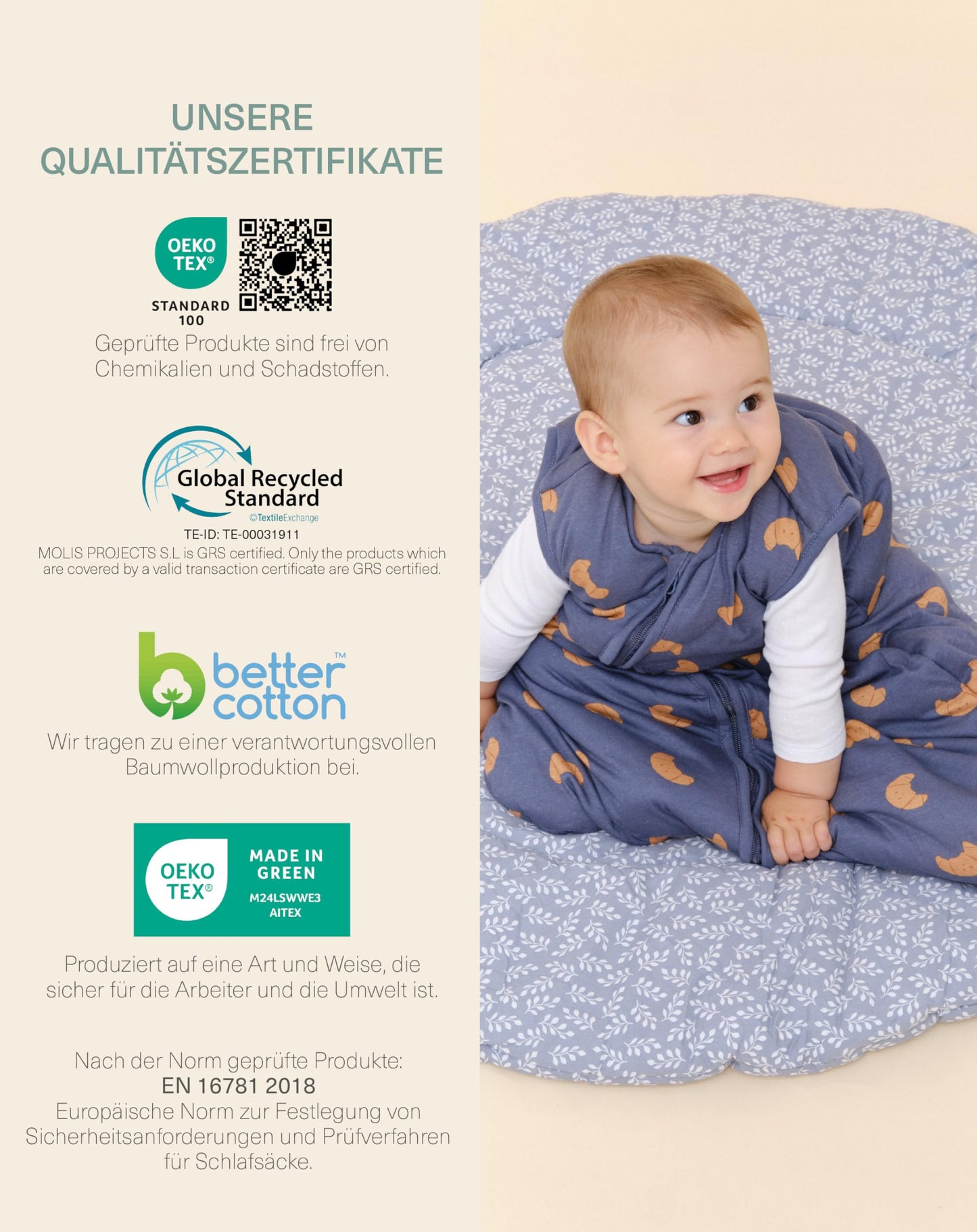 molis&co - Baby Sleeping Bag 2.5 TOG - All-Year Sleeping Bag - Baby Sleeping Bag Newborn - 100% Cotton (Oeko-Tex 100), Sleeveless Winter Sleeping Bag Padded - Premium Quality - Colima (70 cm)