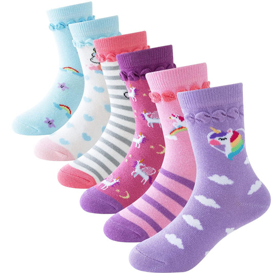 Cirorld Socks Kids Girls Funny Unicorn Mermaid Animal Face Socks Cute Colorful Children's Socks Cotton Socks, 2-14 Years 6 Pairs