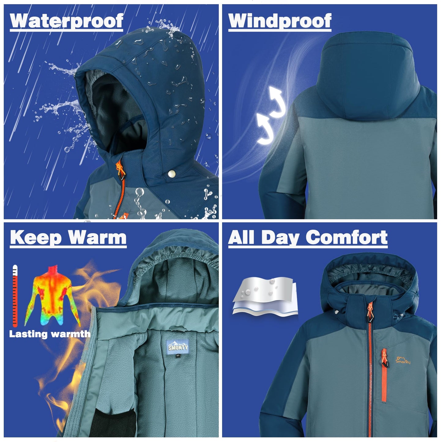 SMONTY SNOWER Boys' Snowsuit with Removable Hood, Ski Suit, Extra Warm, Winter Suit