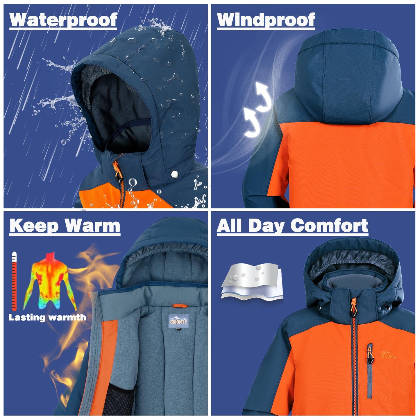 SMONTY SNOWER Boys' Snowsuit with Removable Hood, Ski Suit, Extra Warm, Winter Suit