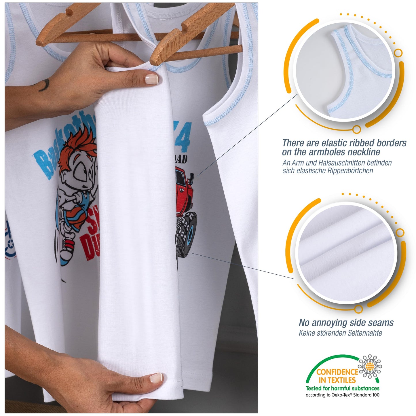LOREZA ® 5 Pack Jungen Unterhemden 100% gerippte Baumwolle ohne Seitennaht Tank Top