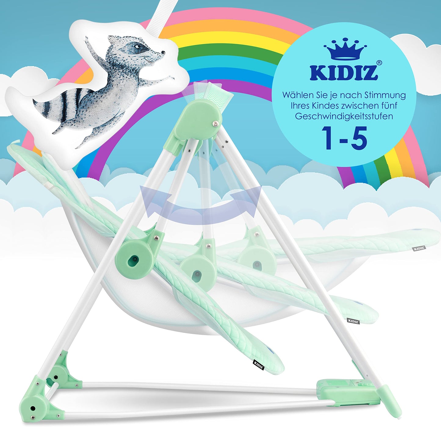 KIDIZ® Baby Rocker Baby Swing with 5 Speed Settings Foldable Baby Rocker Swing Baby High Chair with Play Arch Toys 5 Soothing Natural Sounds Newborn Anthracite