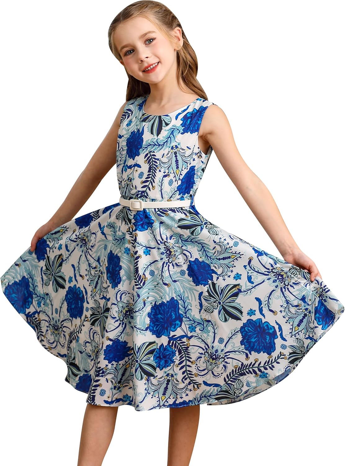 BONNY BILLY Mädchen Kleider Vintage Blumen Festlich Hochzeit Elegant Kinder Kleid mit Gürtel