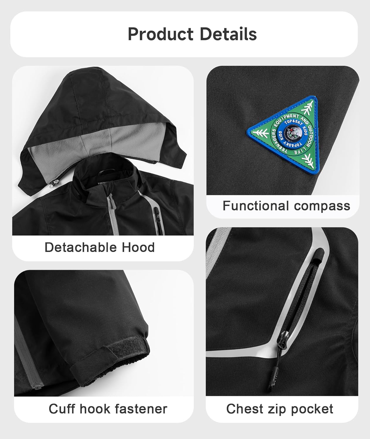 YoungSoul Children's Waterproof Rain Jacket with Removable Hood