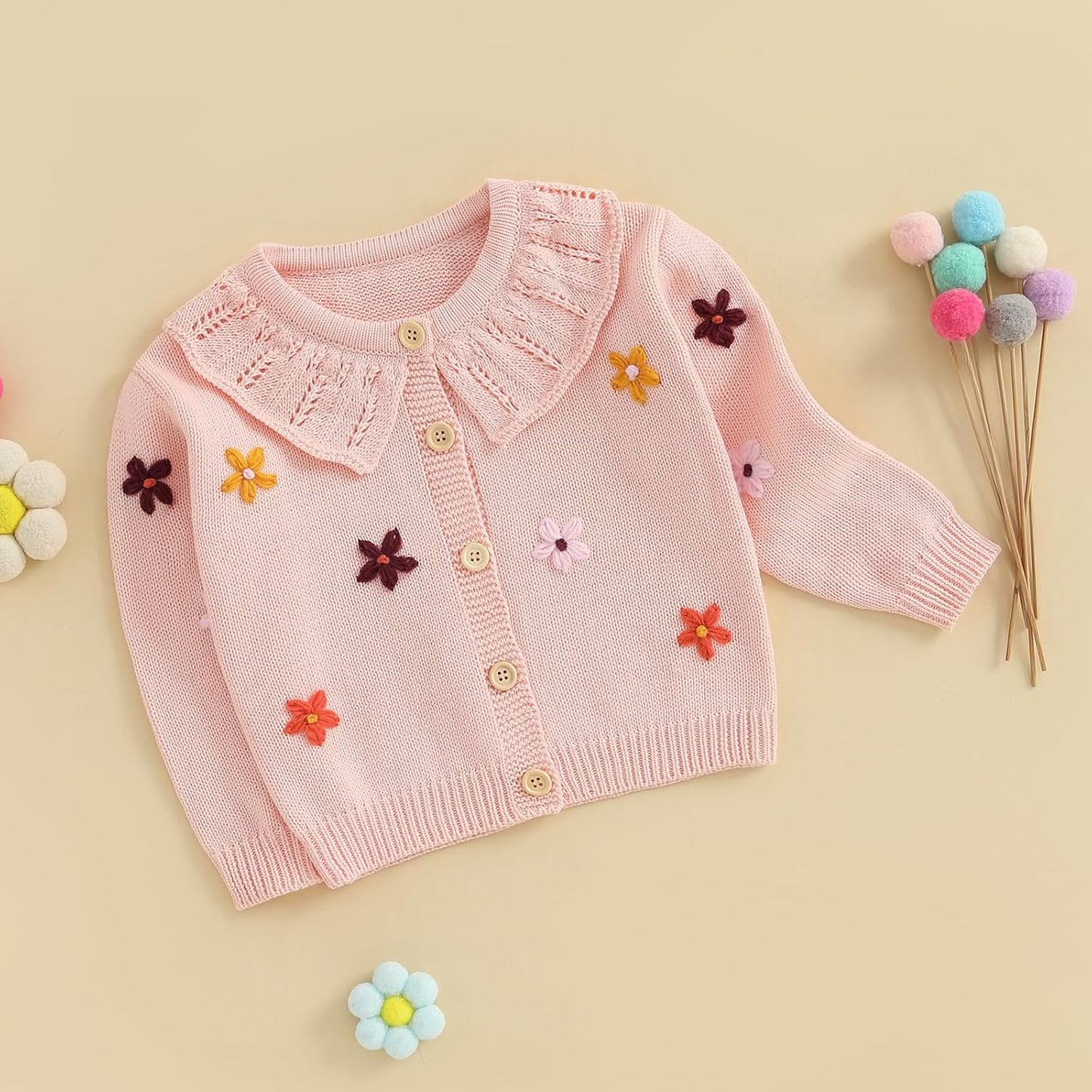 FOMOYUU Strickjacke für Kleinkinder und Neugeborene, Mädchen, langärmelig, Knopfleiste, Sweatshirt, Jacke, Herbst-Outfits